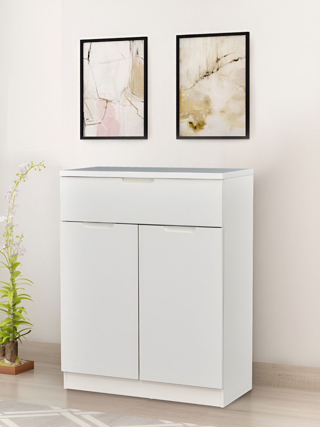 Royaloak White Textured Rome Italian Shoe Rack With 2 Door