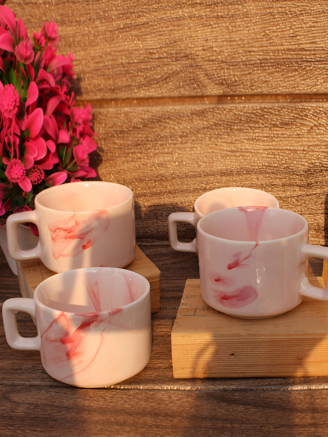 laghima jadon Collection for Teachers Red Abstract Ceramic Handmade 6 Piece Cups-250ml