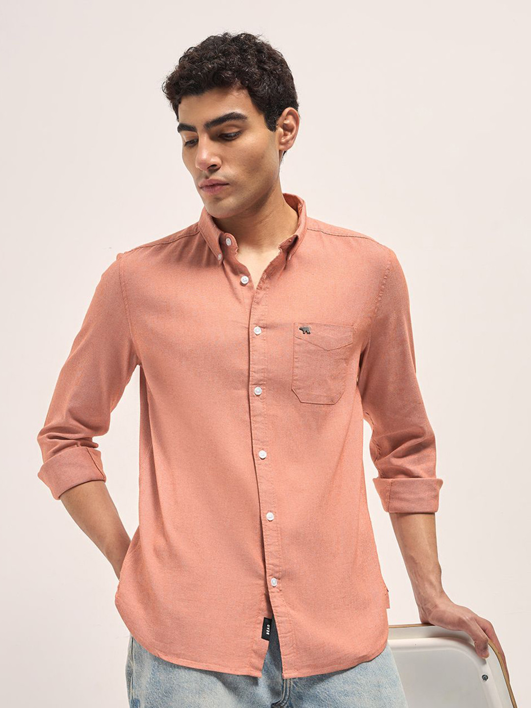 THE BEAR HOUSE Men's Solid Cotton Slim Fit Casual Shirt