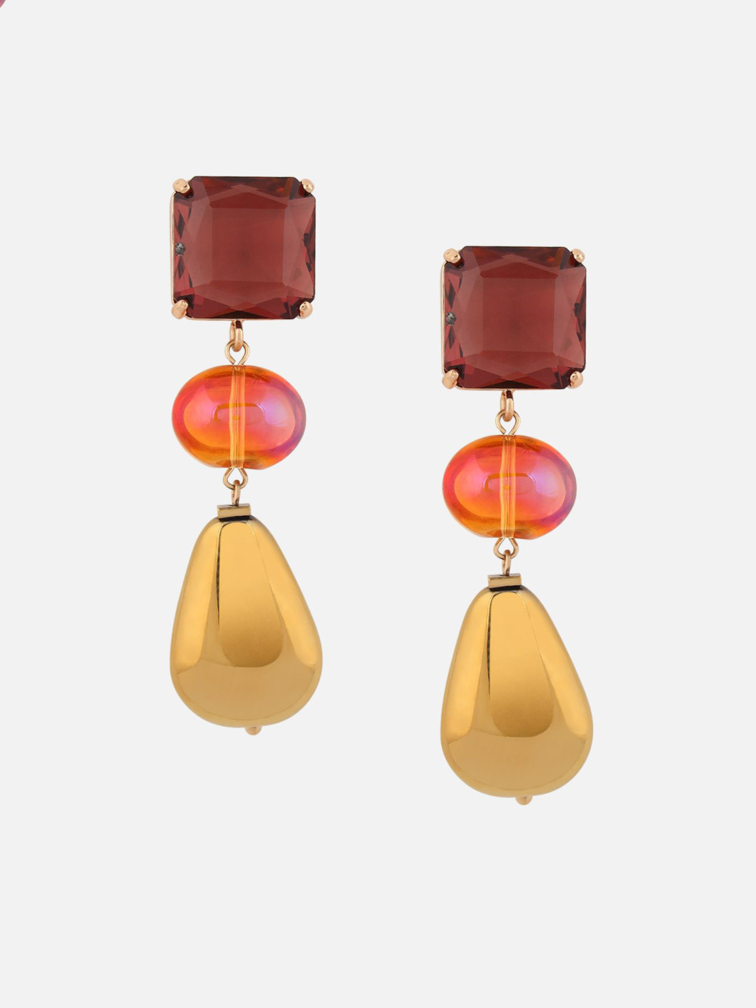 Beatnik Gold-Plated Artificial Stones Studded Geometric Shaped Drop Earrings