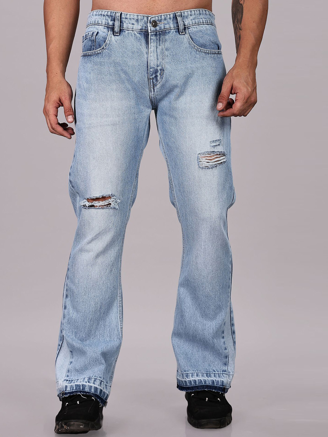 FOUL CHILD Men Flared Mid-Rise Mildly Distressed Heavy Fade Non Stretchable Jeans