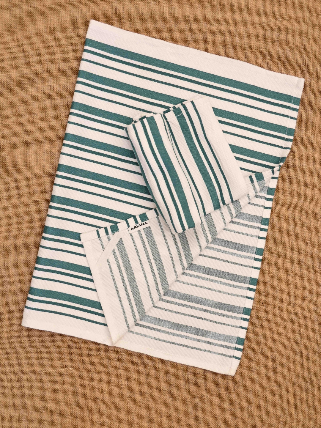 Ariana Beige & Sea-Green 2 Pieces Checked Cotton Highly Absorbent Soft Kitchen Towels