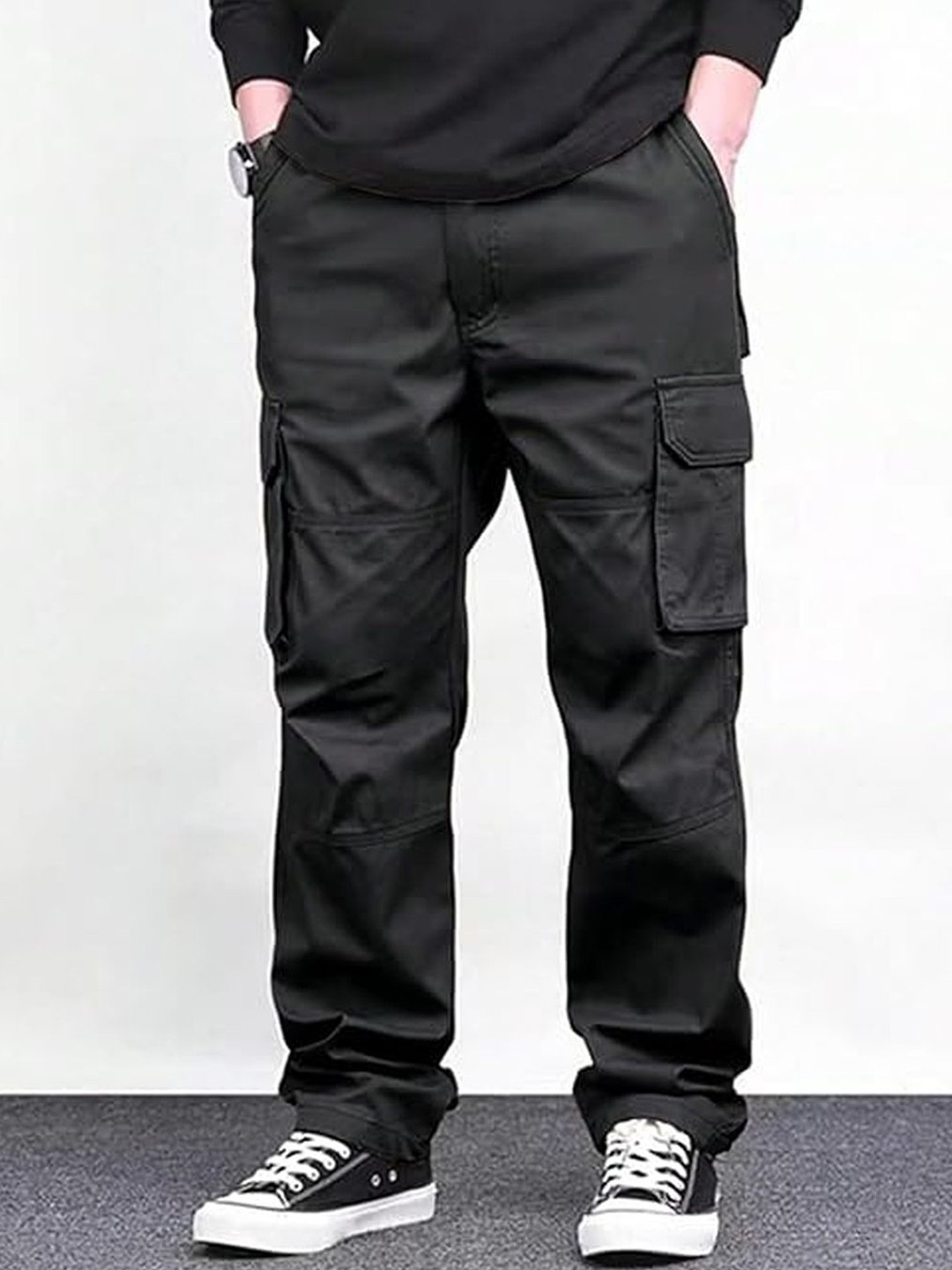 R.Code by The Roadster Life Co. Men High-Rise Flat-Front Cotton Cargos