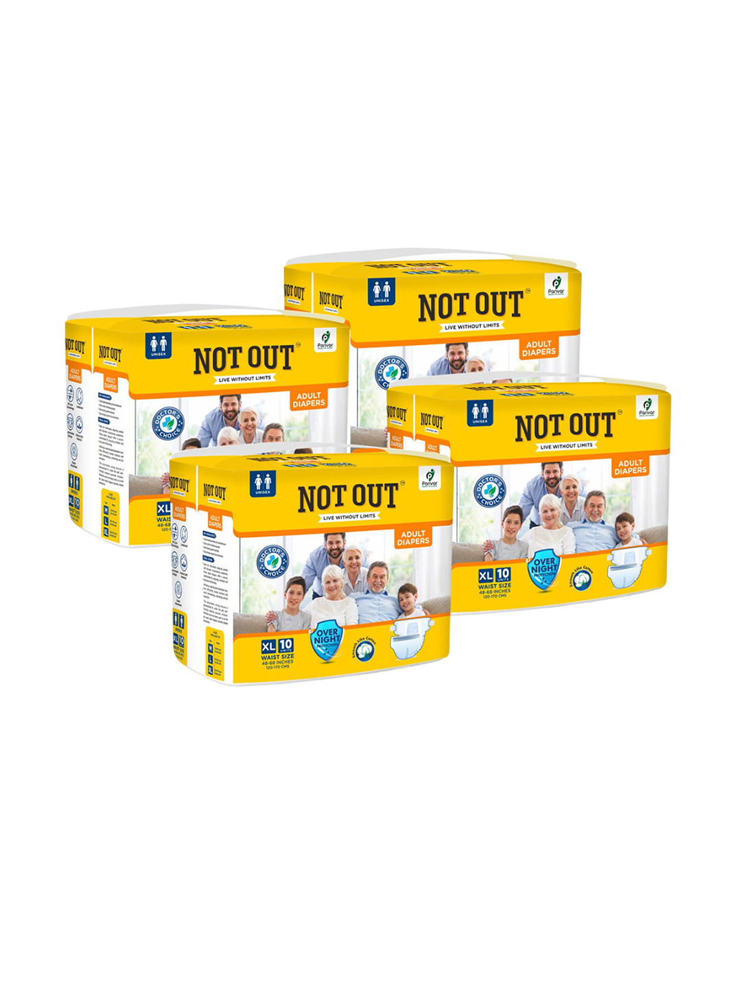 Not Out Unisex Pack Of 4 3D Core Technology Diapers - 10 Pcs Each - XL