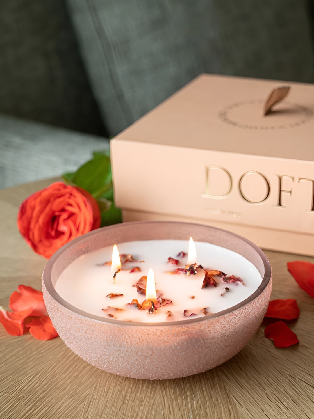 DOFT CANDLES Mini Bowl Scented 1 Wick English Rose Abstract Geometric Regular Diya Candles