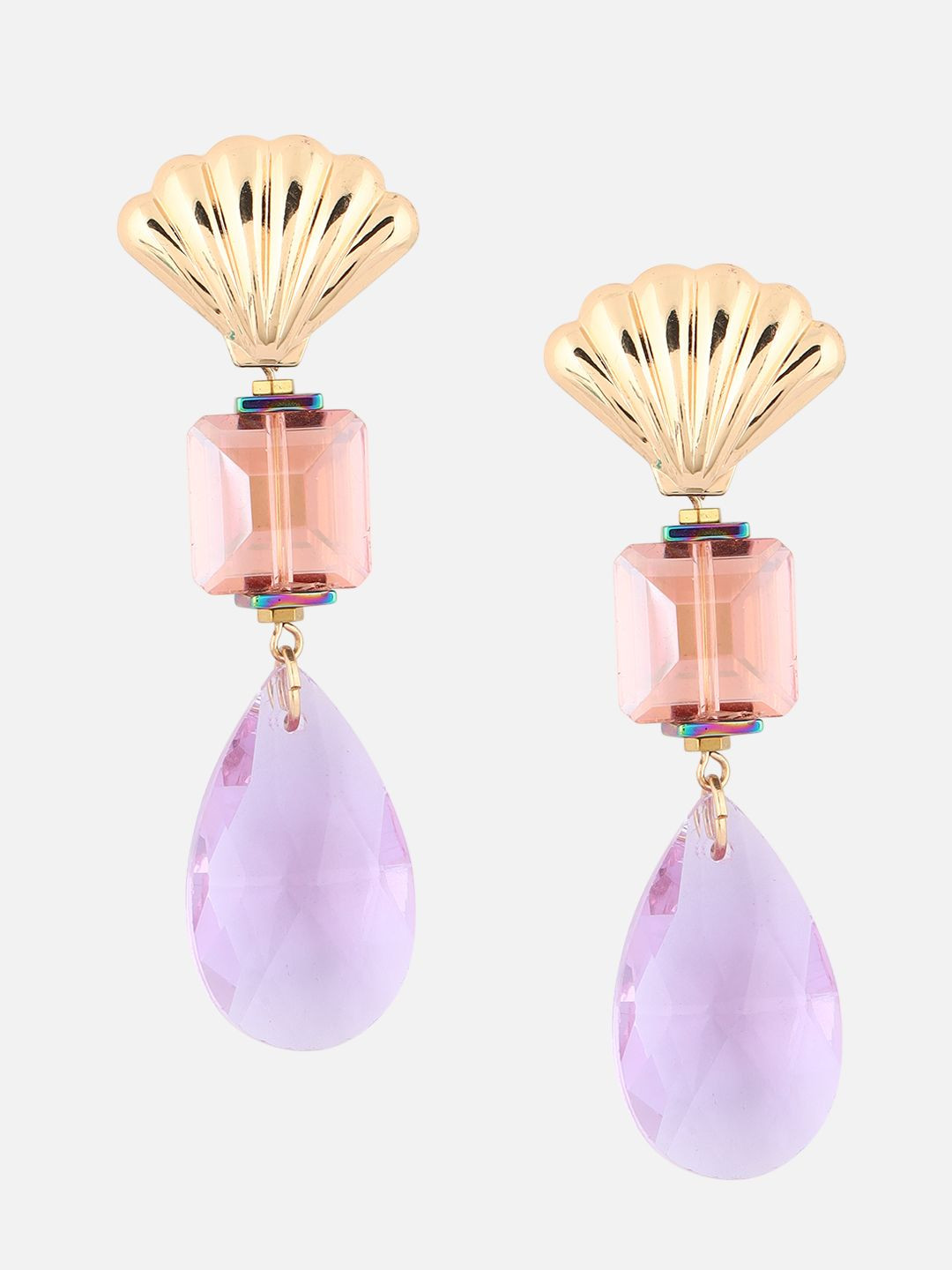 Beatnik Gold-Plated Artificial Stones Studded Square Shape Drop Earrings