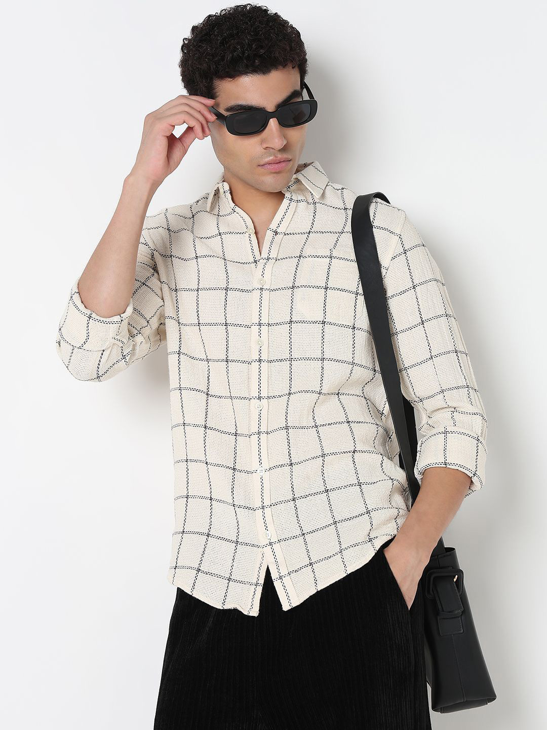 R&B Men Windowpane Checks Checked Cotton Casual Shirt