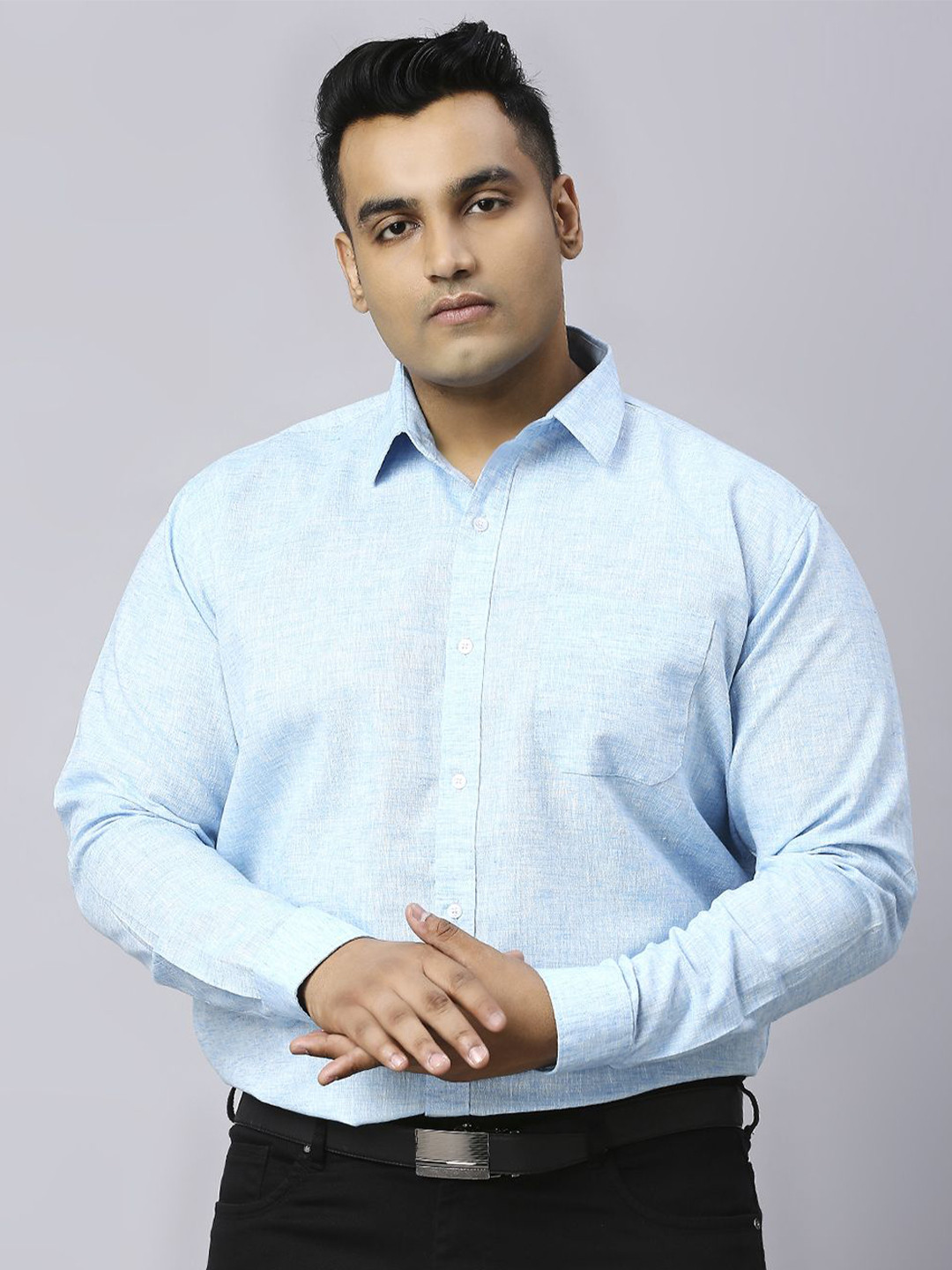 Xmex Men Plus Size Solid Cotton Comfort Shirt