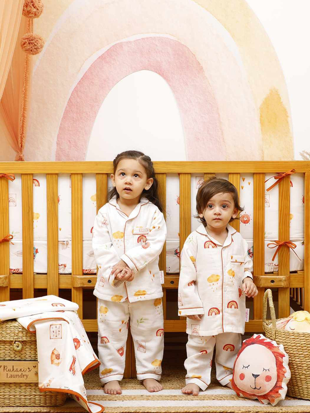 Snuggly Spaces Kids Printed Lapel Collar Night suit
