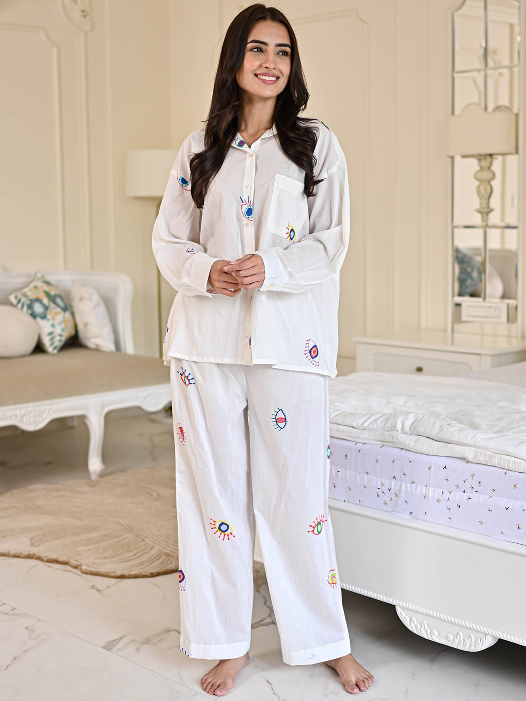 Bunaai Women Evil Eye Print Pyjama Set