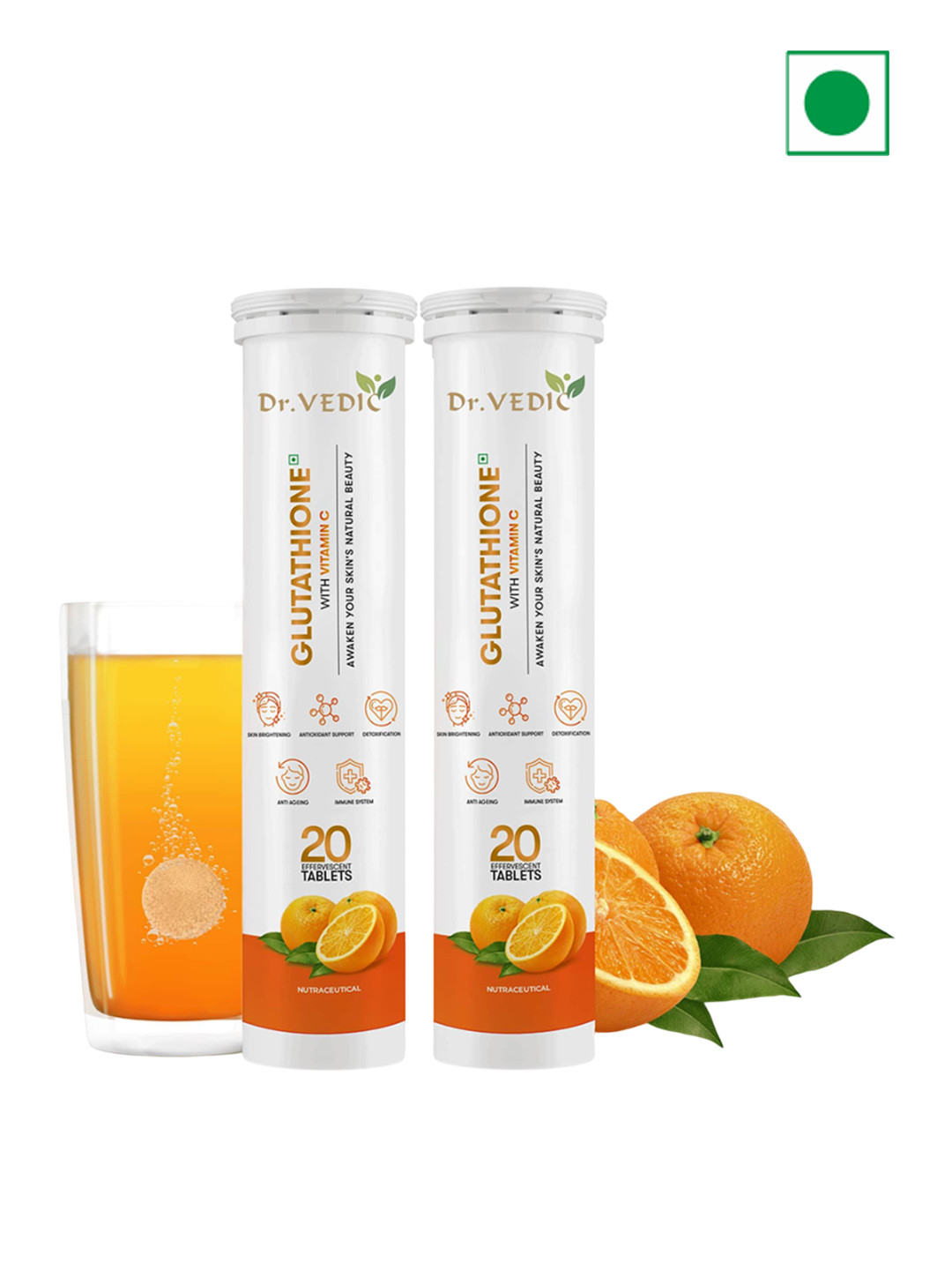 Dr Vedic Set Of 2 Glutathione With Vitamin C Effervescent Tablets - 20 Tablets Each