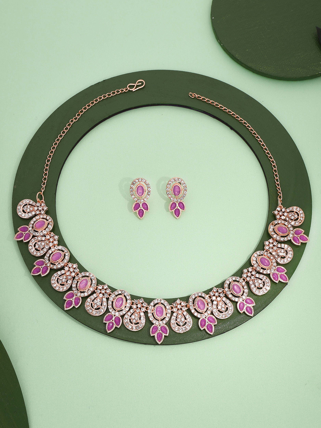 Brado Jewellery Rose Gold Plated American Diamond Studded Jewellery Set