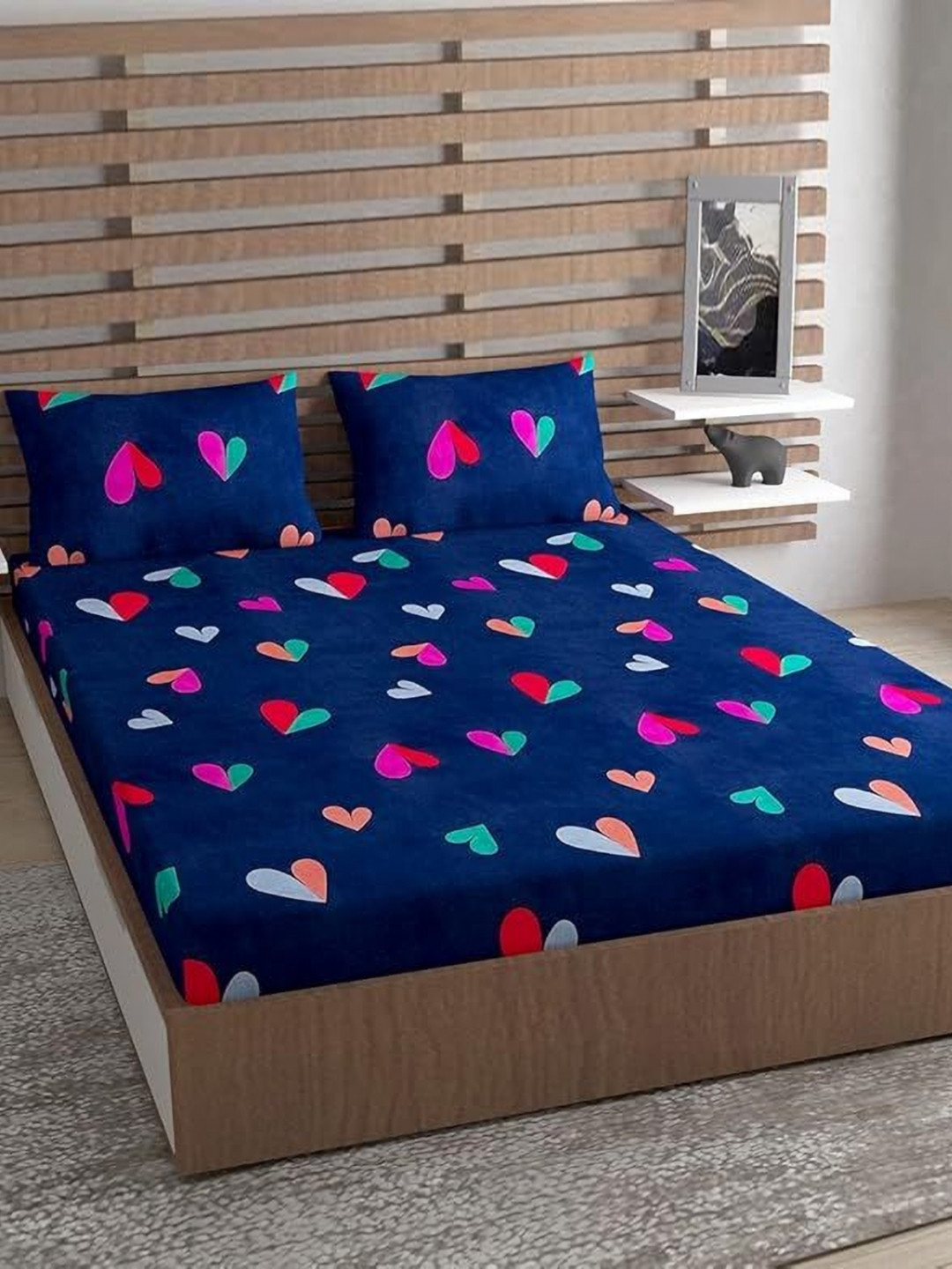 METRO LIVING Blue Conversational Microfiber 130 TC Queen Coarse Bedsheet with 2 Pillow Covers-93 x 83 inches