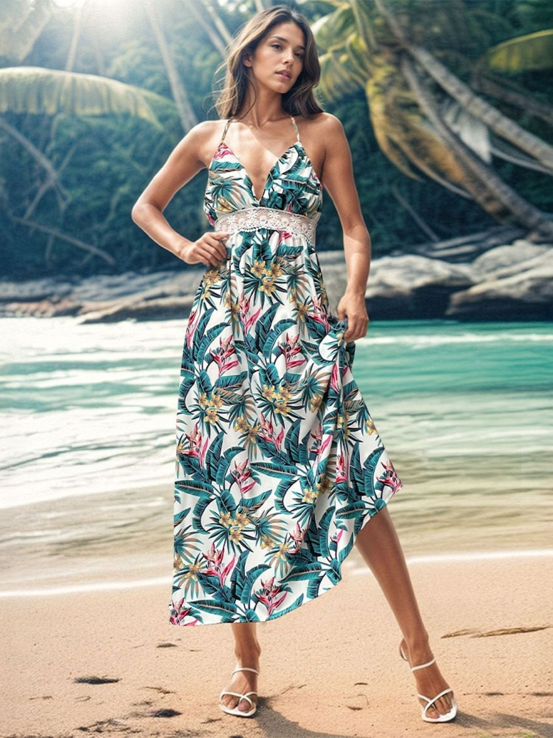 StyleCast Women Tropical Floral Print Midi Dress