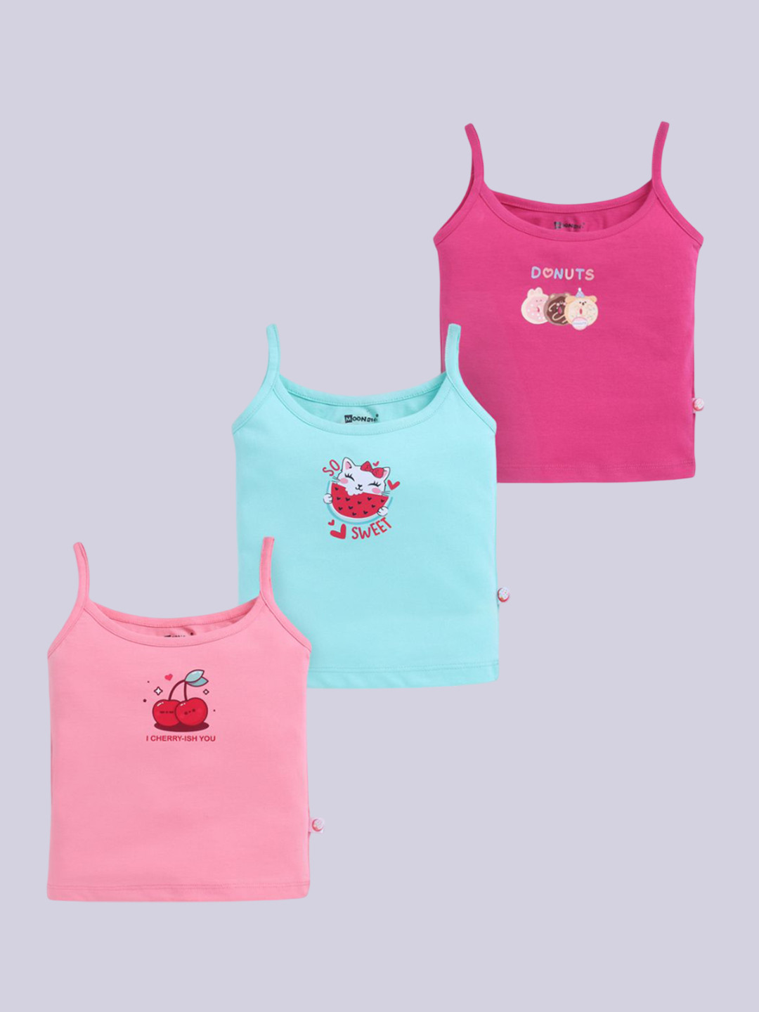 MooNKids Infant Kids Pack Of 3 Printed Cotton Basic Vests