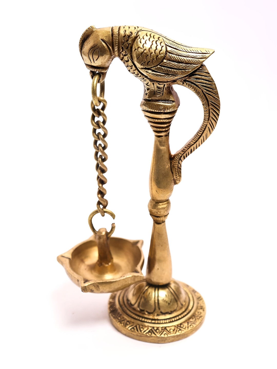 The Spiritual Living Gold-Toned Textured Parrot With Carved Legs Five Oil Wick Diya