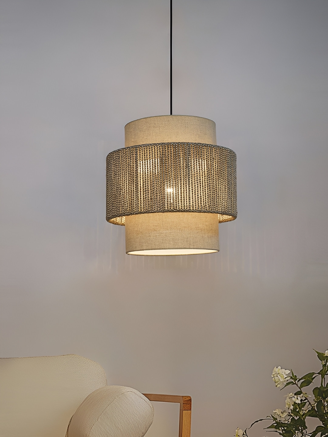 Fos Lighting Cream Textured 3-Tier Drum Pendant Ceiling Lamp