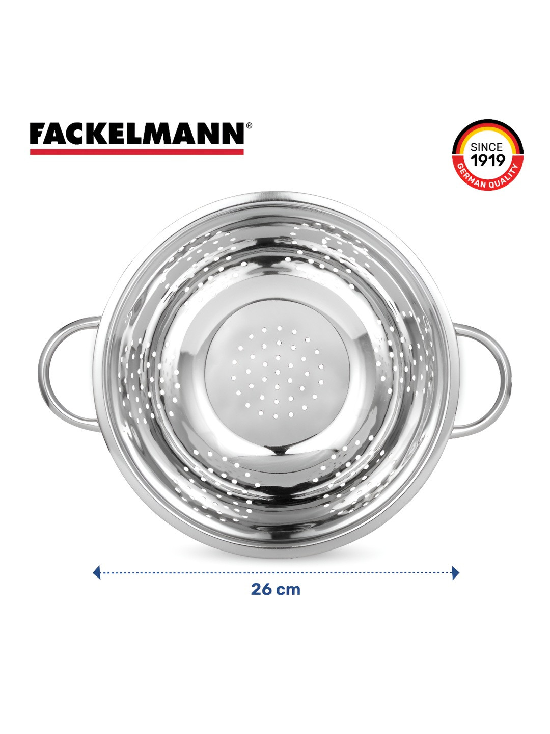 Fackelmann Stainless Steel Dishwasher Safe Easy Grip Handle Colander 26cm