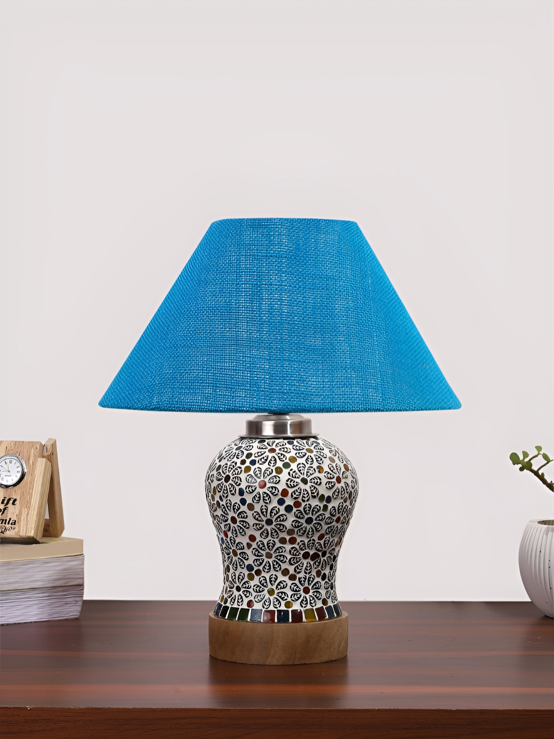 Aura Turquoise Blue Glass Traditional Abstract Shaped Table Lamp