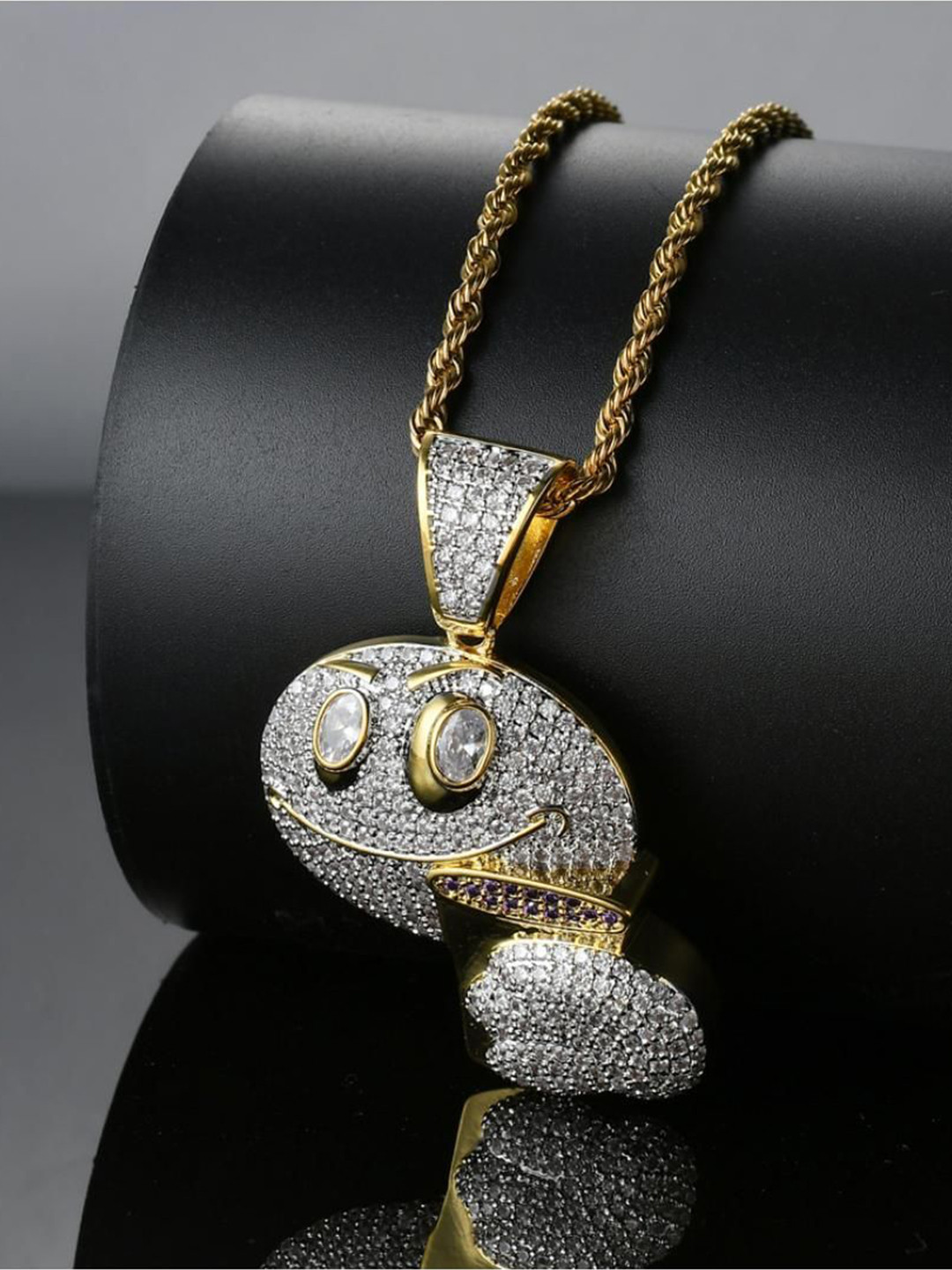SALTYStainless Steel Artificial Stones Studded Pendant with Chain