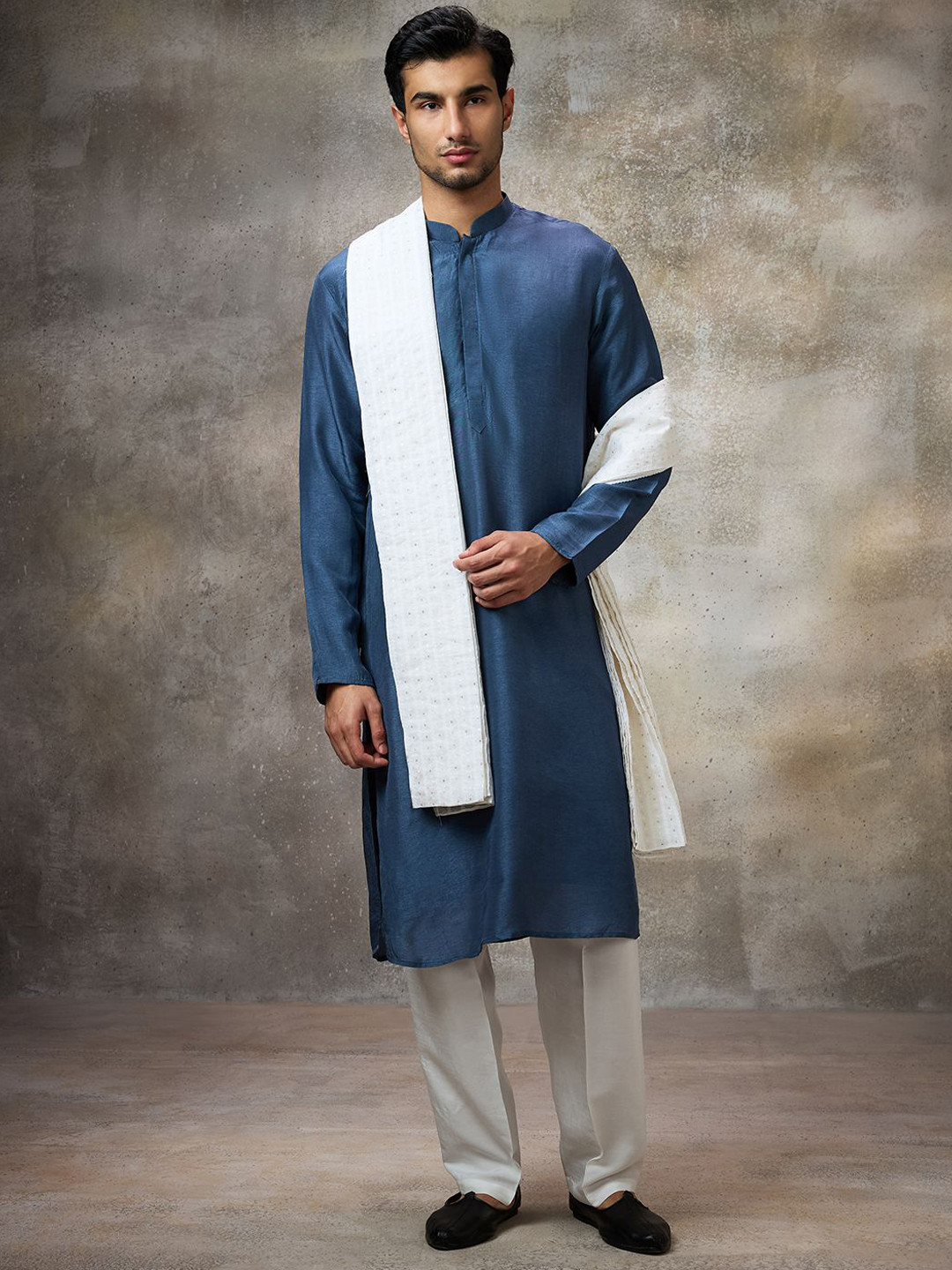 Rivaar By Rocky Star Mandarin Collar Straight Kurta With Pyjamas And Dupatta