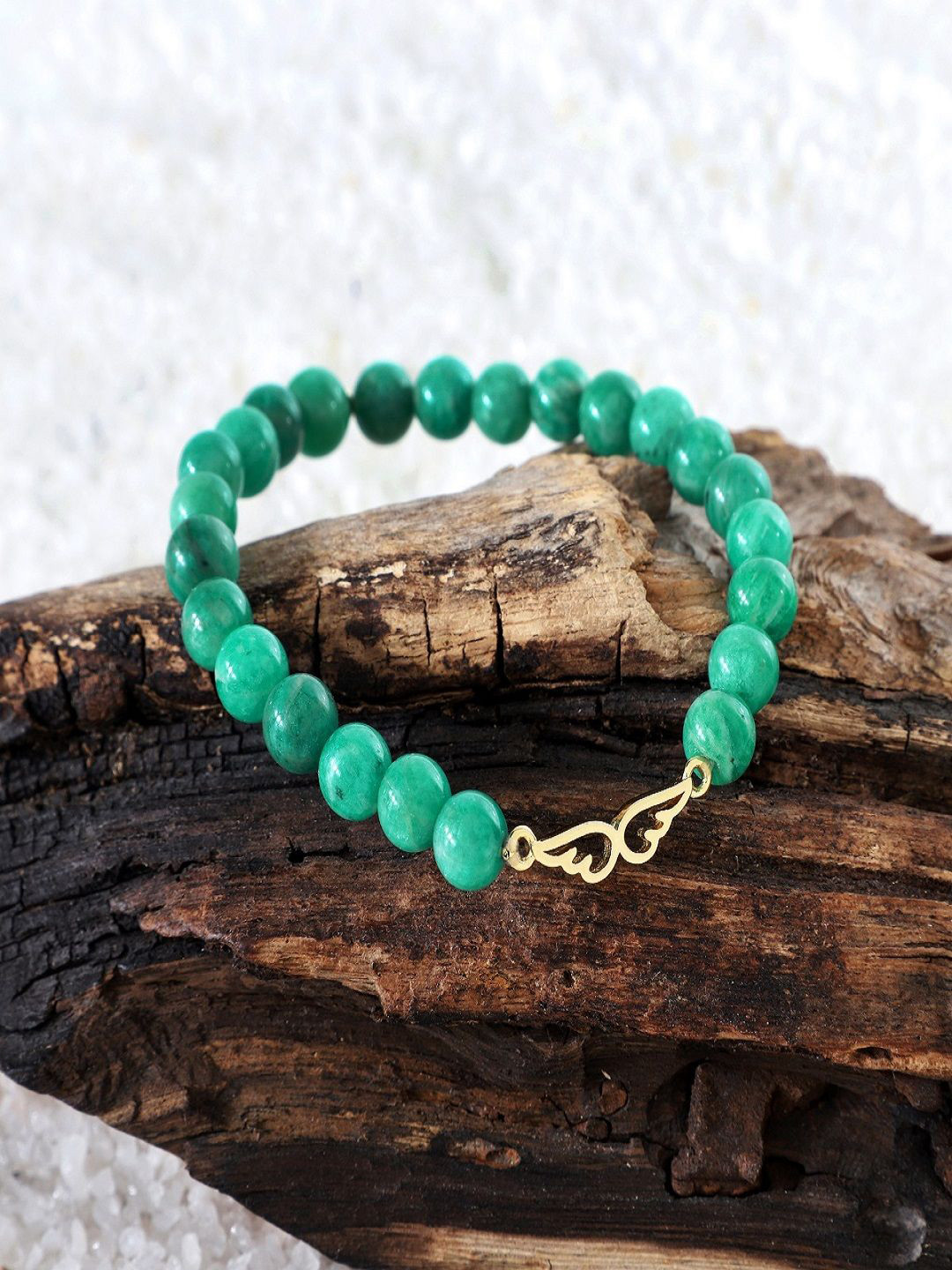 Nirvana Unisex Gold-Plated Crystals Amazonite Angel Wing Charm Bracelet