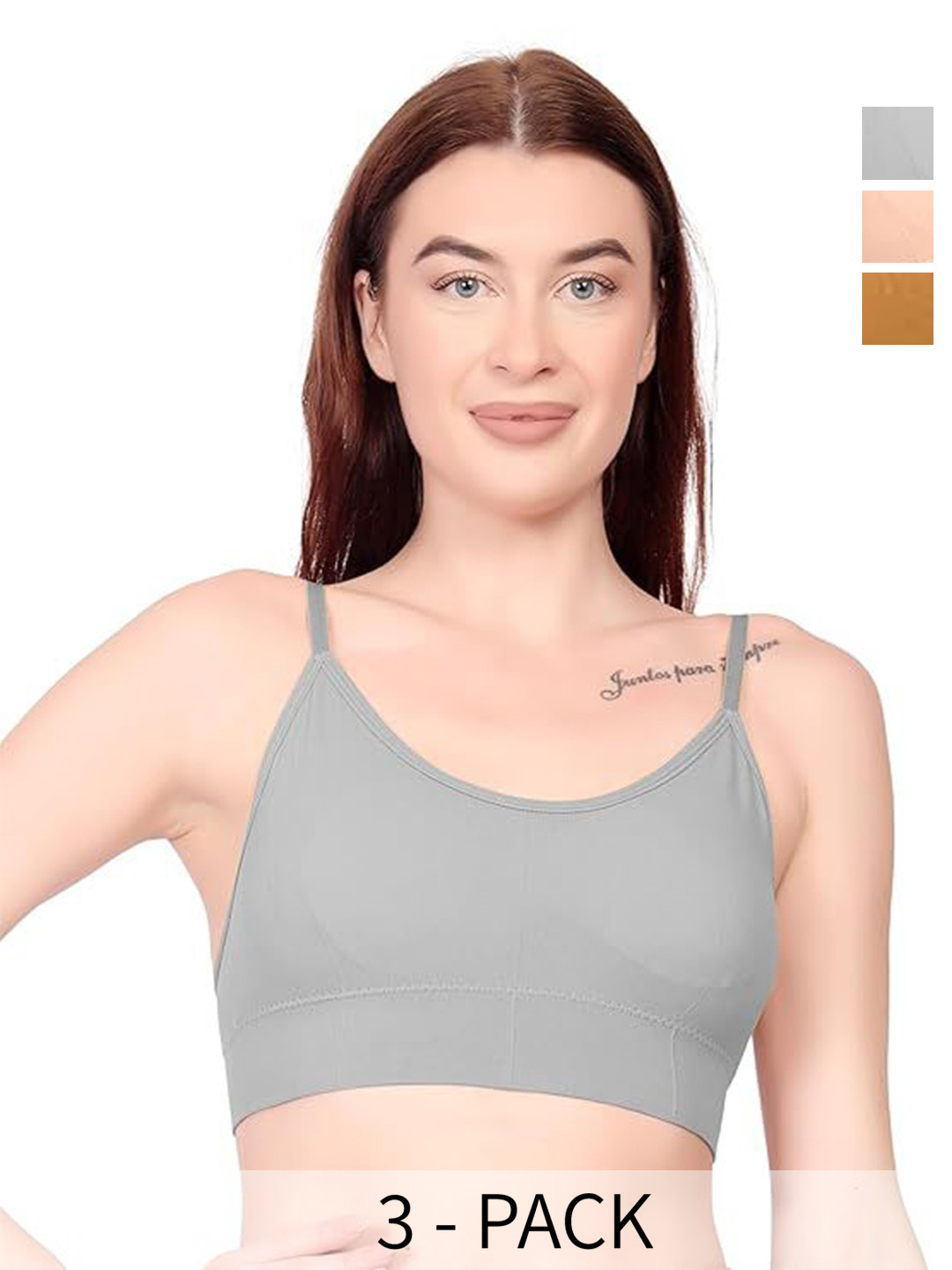 BRACHY Pack Of 3 Full Coverage Lightly Padded Non-Wired Bralette Bra
