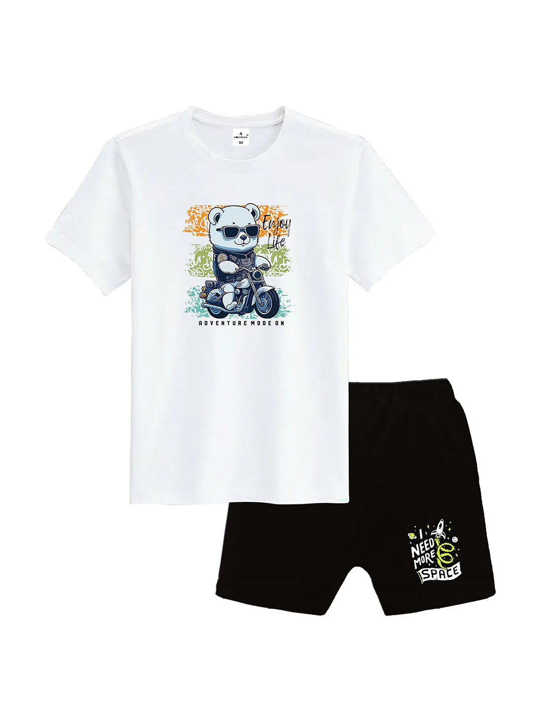 CoolTees4U Kids Panda Printed Short Sleeves Pure Cotton T-shirt With Shorts