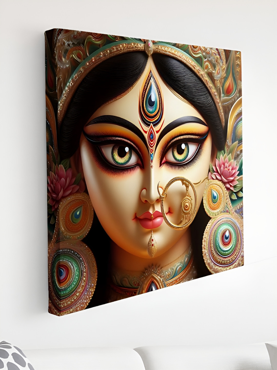 Myntra Elegant Homes Beige And Black Maa Durga Face Printed Canvas Wall Art