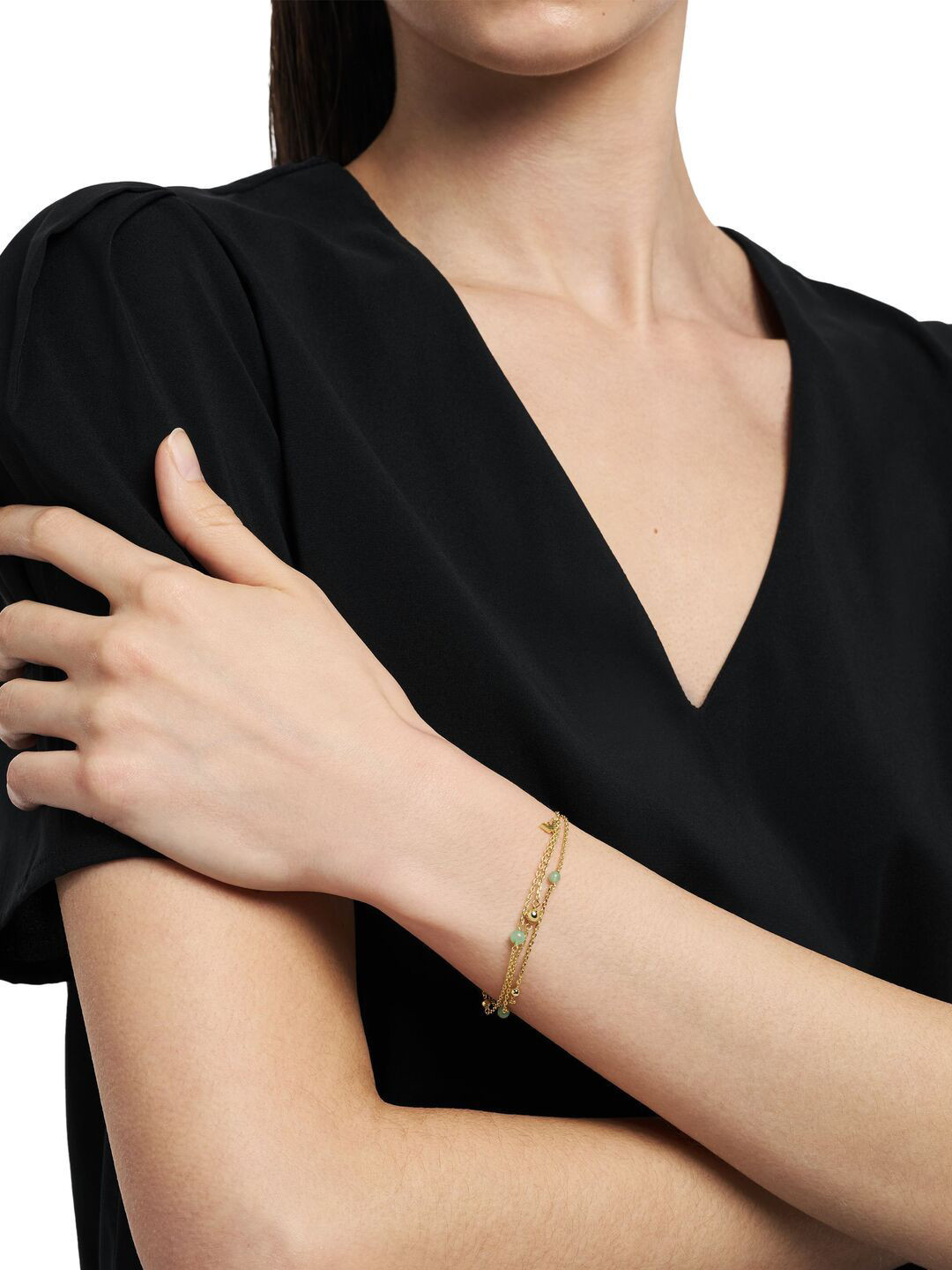 Emporio Armani Gold-Plated Artificial Beaded Link Bracelet