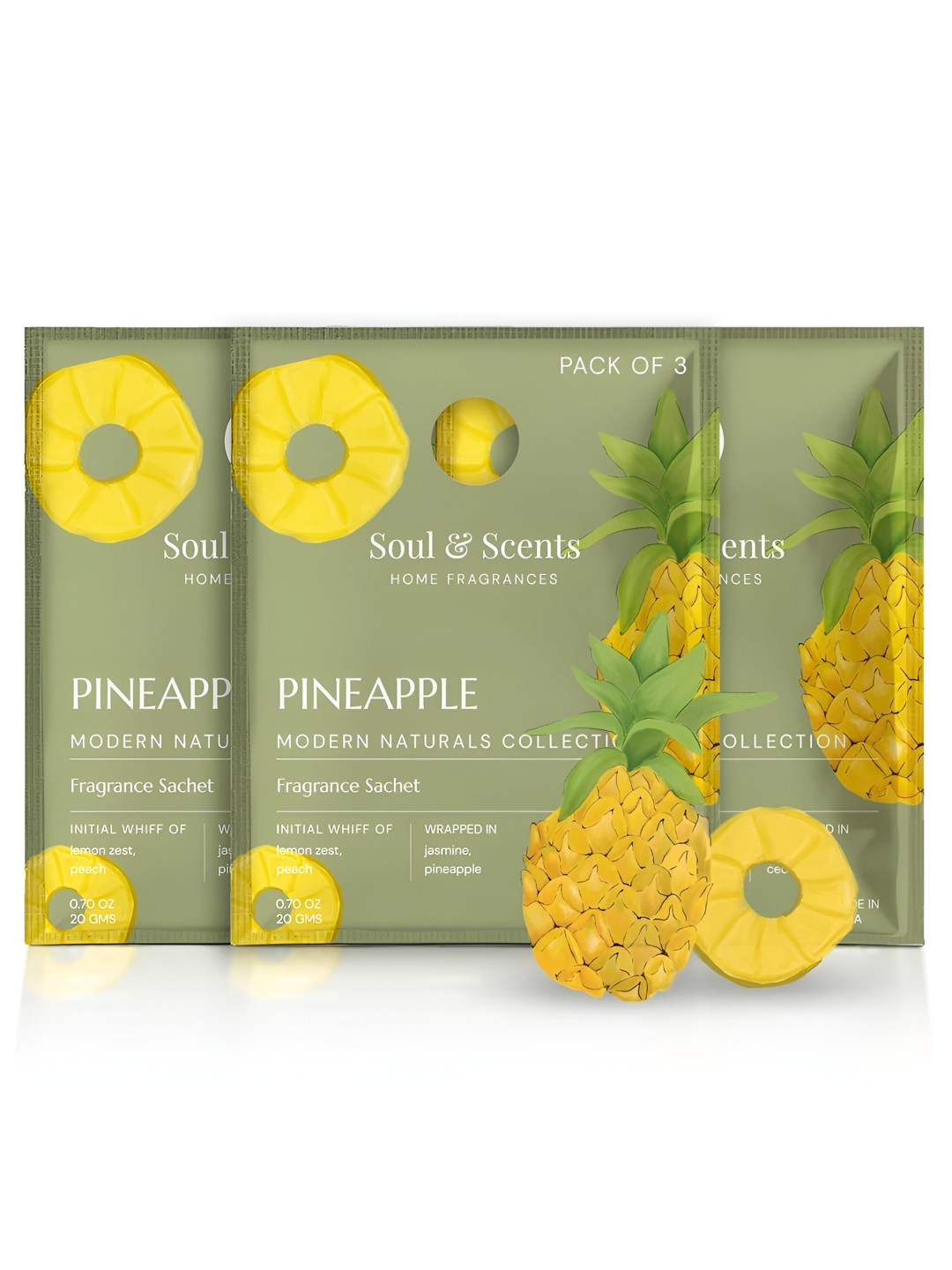 SOUL & SCENTS Pack of 3 Pineapple Fragrance Sachet 20g Each