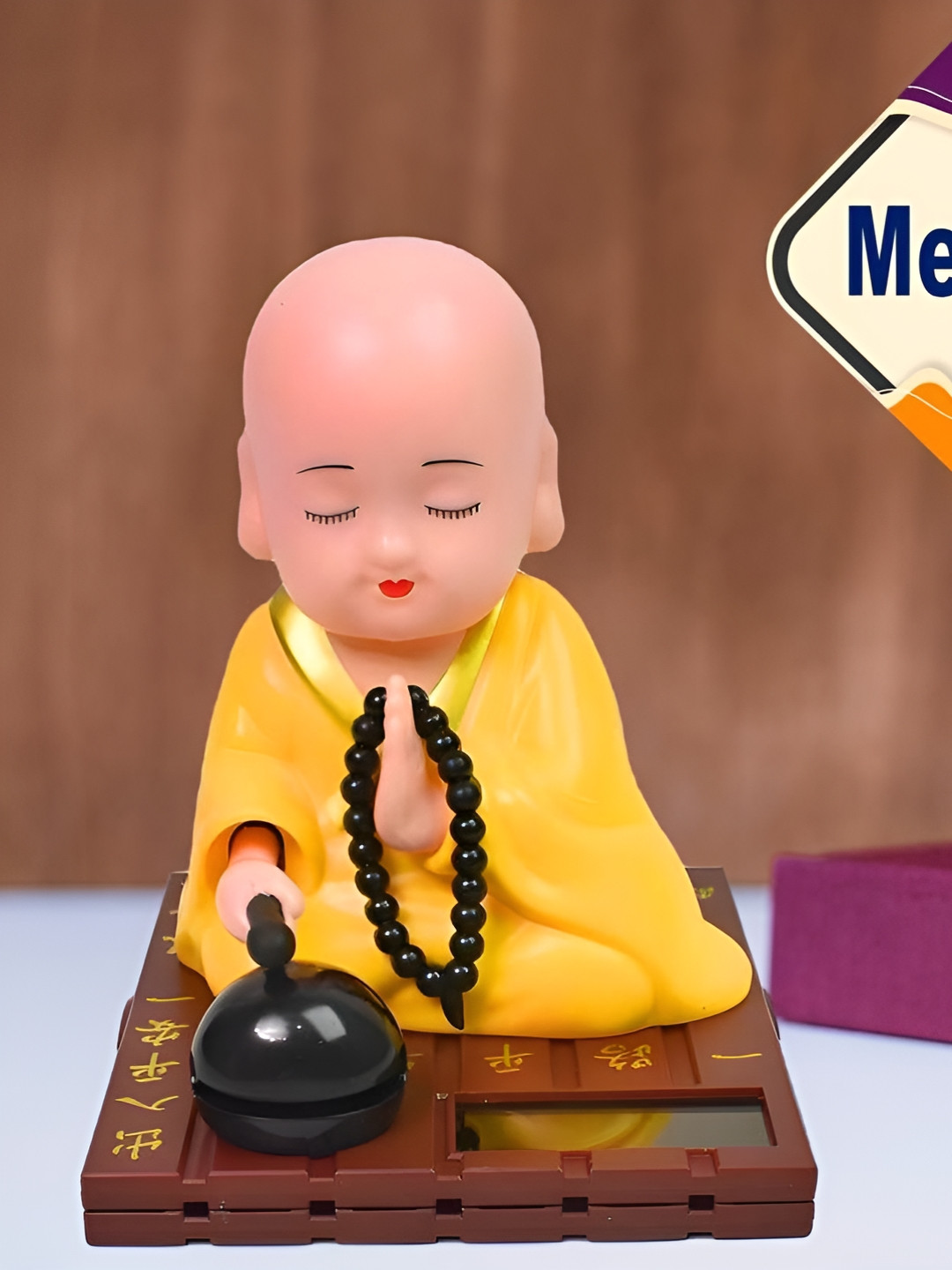 DeoDap Sitting Buddha Yellow Plastic Matte Prayer Room Medium Showpiece - 4.7 Inches