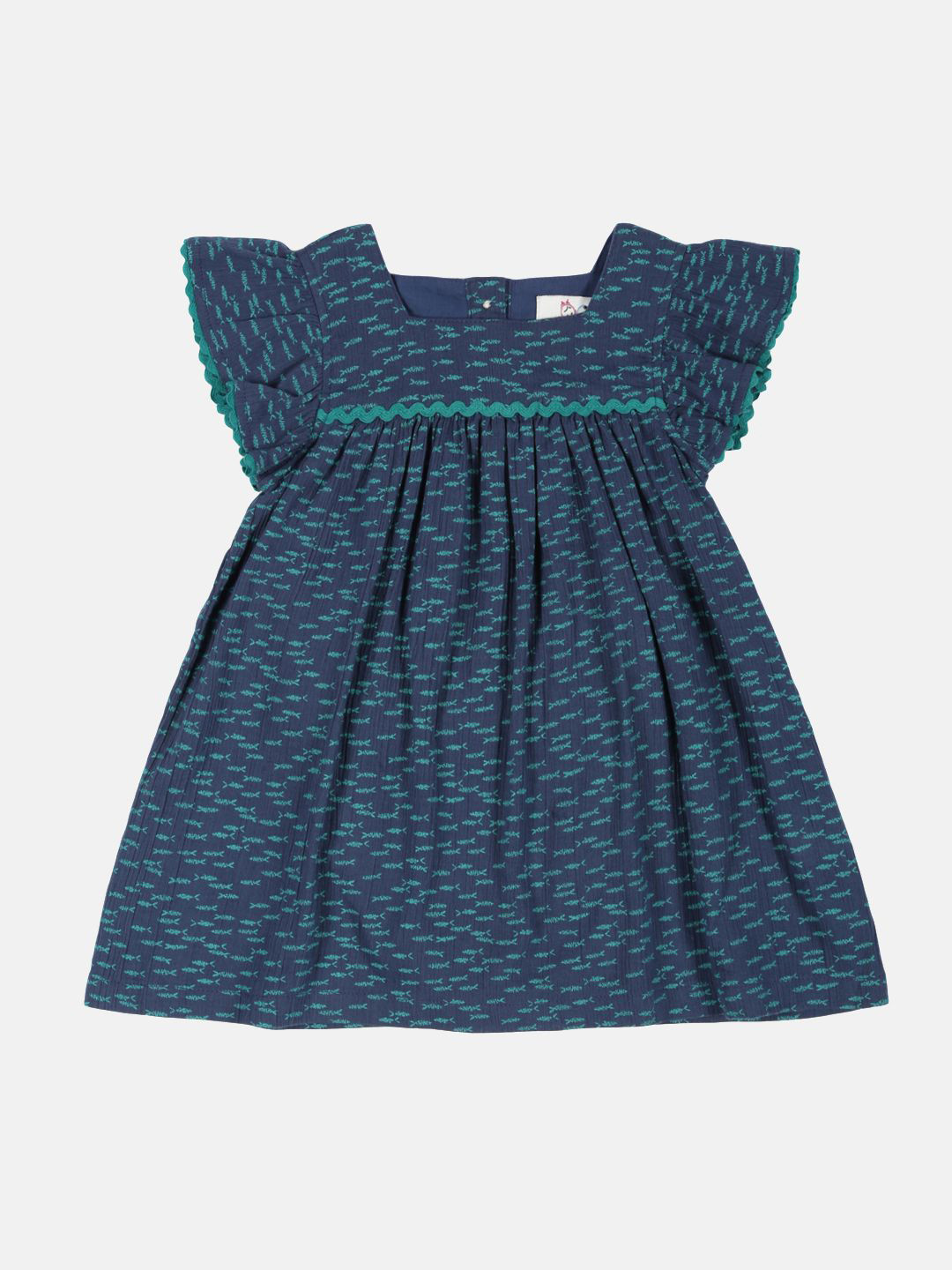 YOUNG BIRDS Girls Abstract Printed Square Neck Pure Cotton Fit & Flare Dress With Bloomer