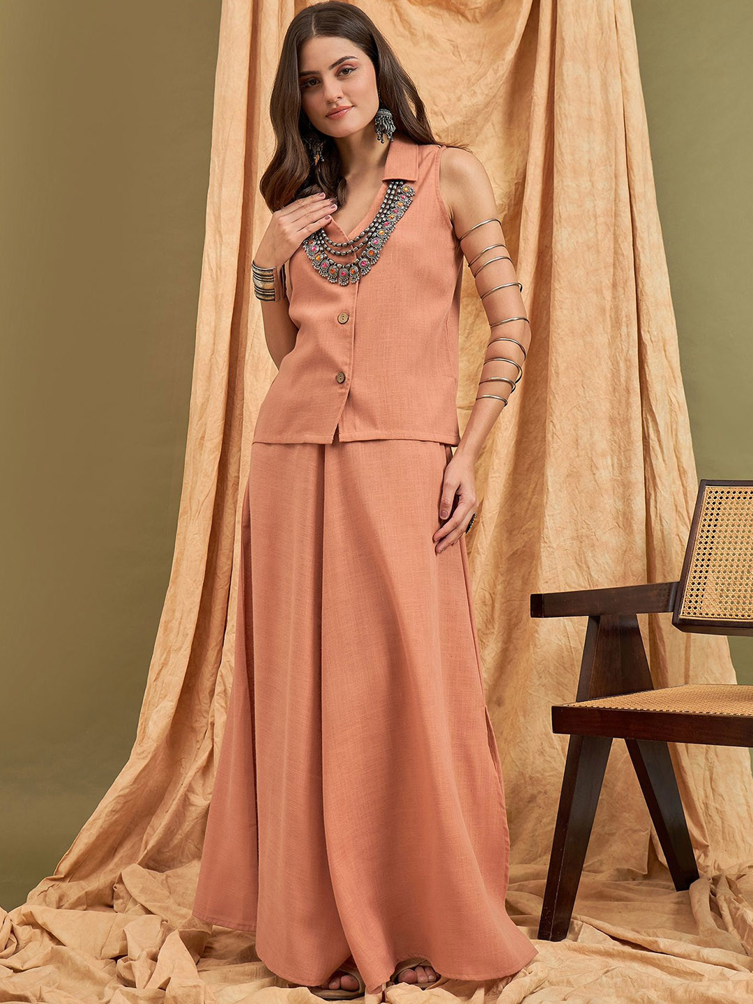InWeave Sleeveless Linen Shirt With Skirt