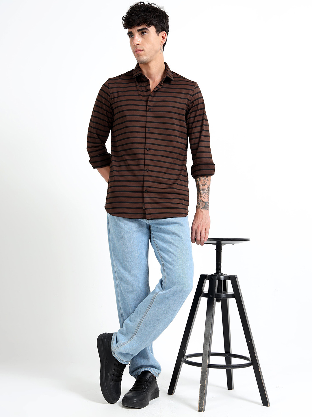 Mystery Of Fashion Men Classic Horizontal Striped Casual Shirt