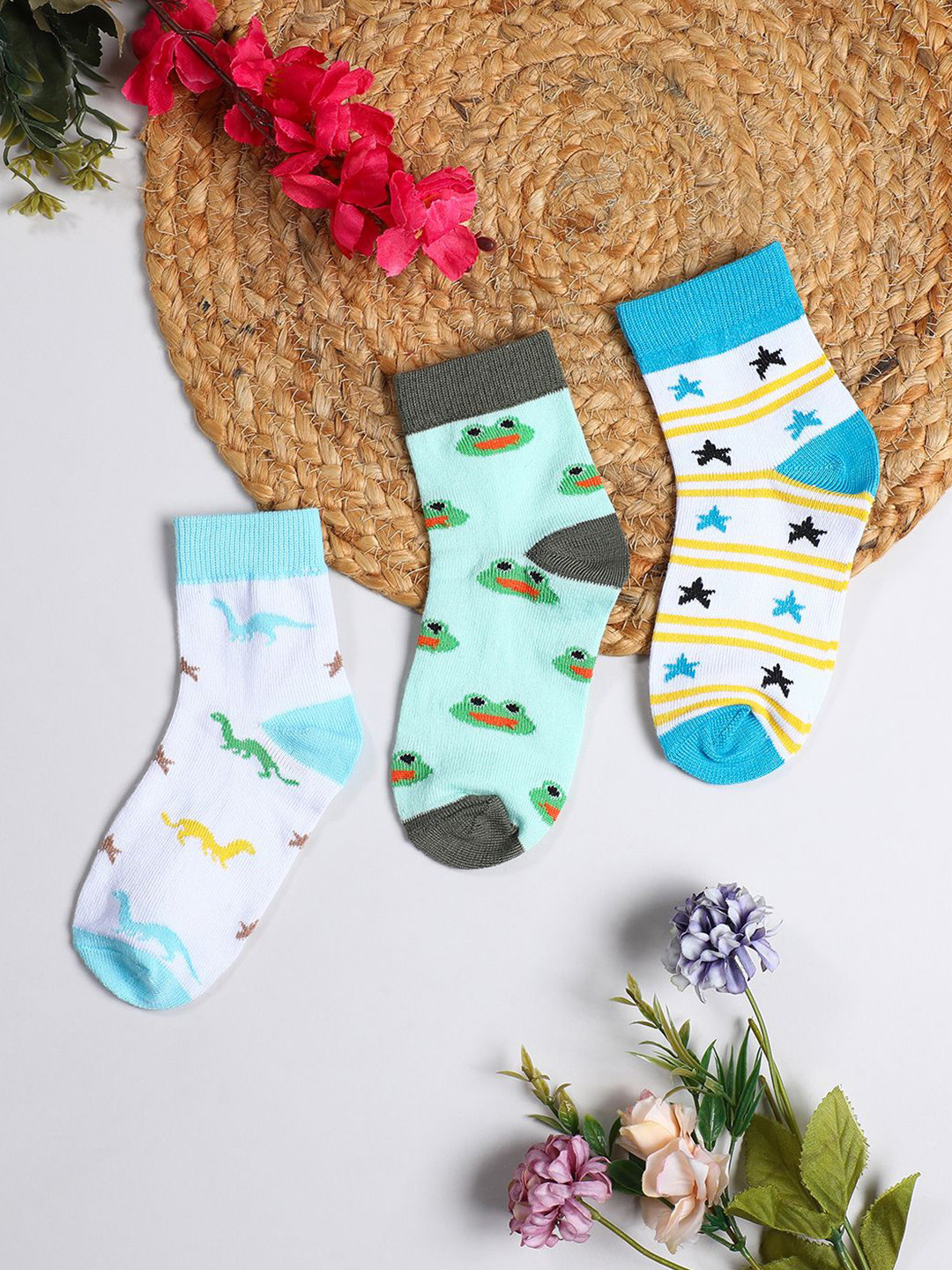 YK Boy Pack Of 3 Patterned Ankle-LengthSocks