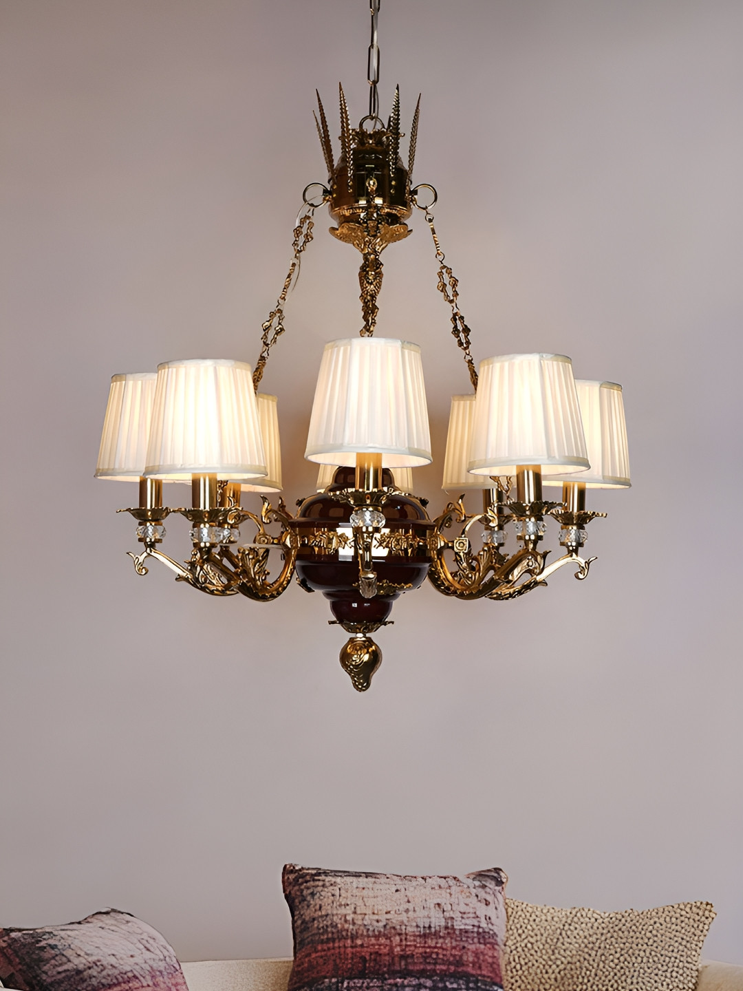 Fos Lighting Gold-Toned Textured 8-Light Chandelier Aluminium Ceiling Lamp