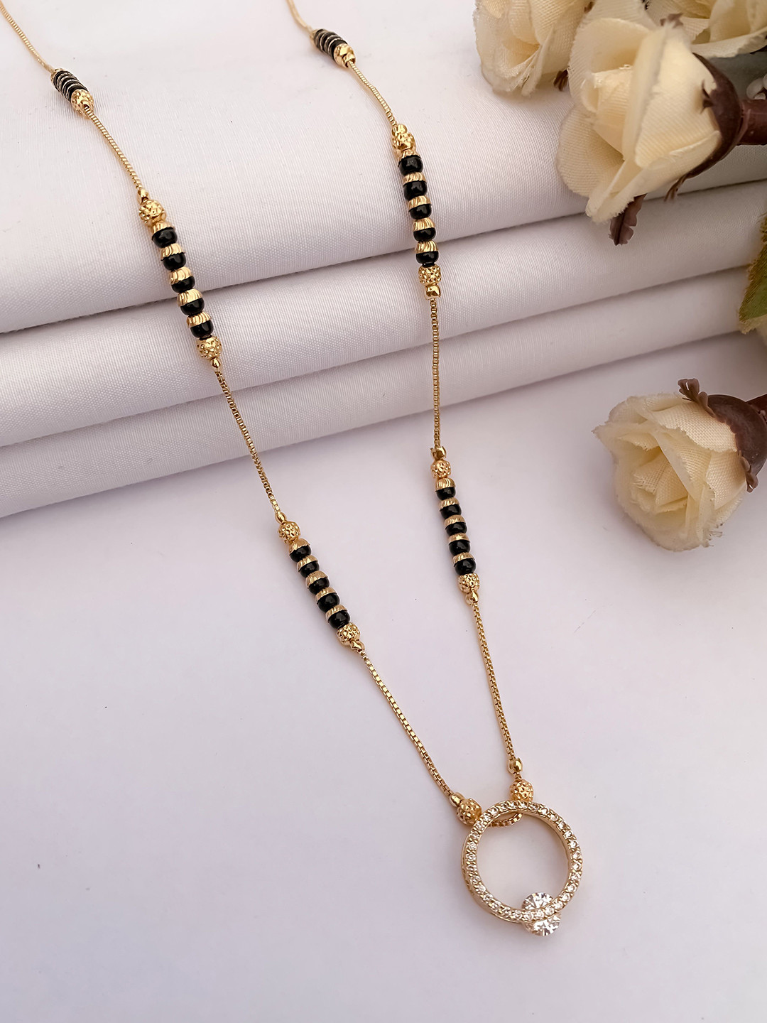 BELLEZA JEWELS Gold-Plated Artificial Stones and Beads Mangalsutra