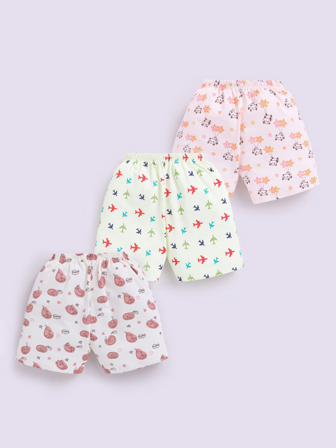 MooNKids Infants Pack Of 3 Printed Pure Cotton Boyshort Briefs MK_Brief_3 beig pch ylw