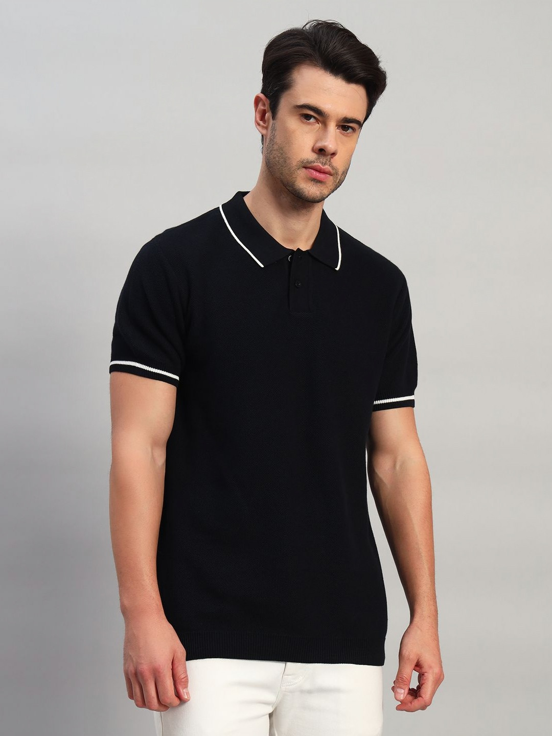 Cantabil Men Solid Polo Collar Cotton Slim Fit T-shirt