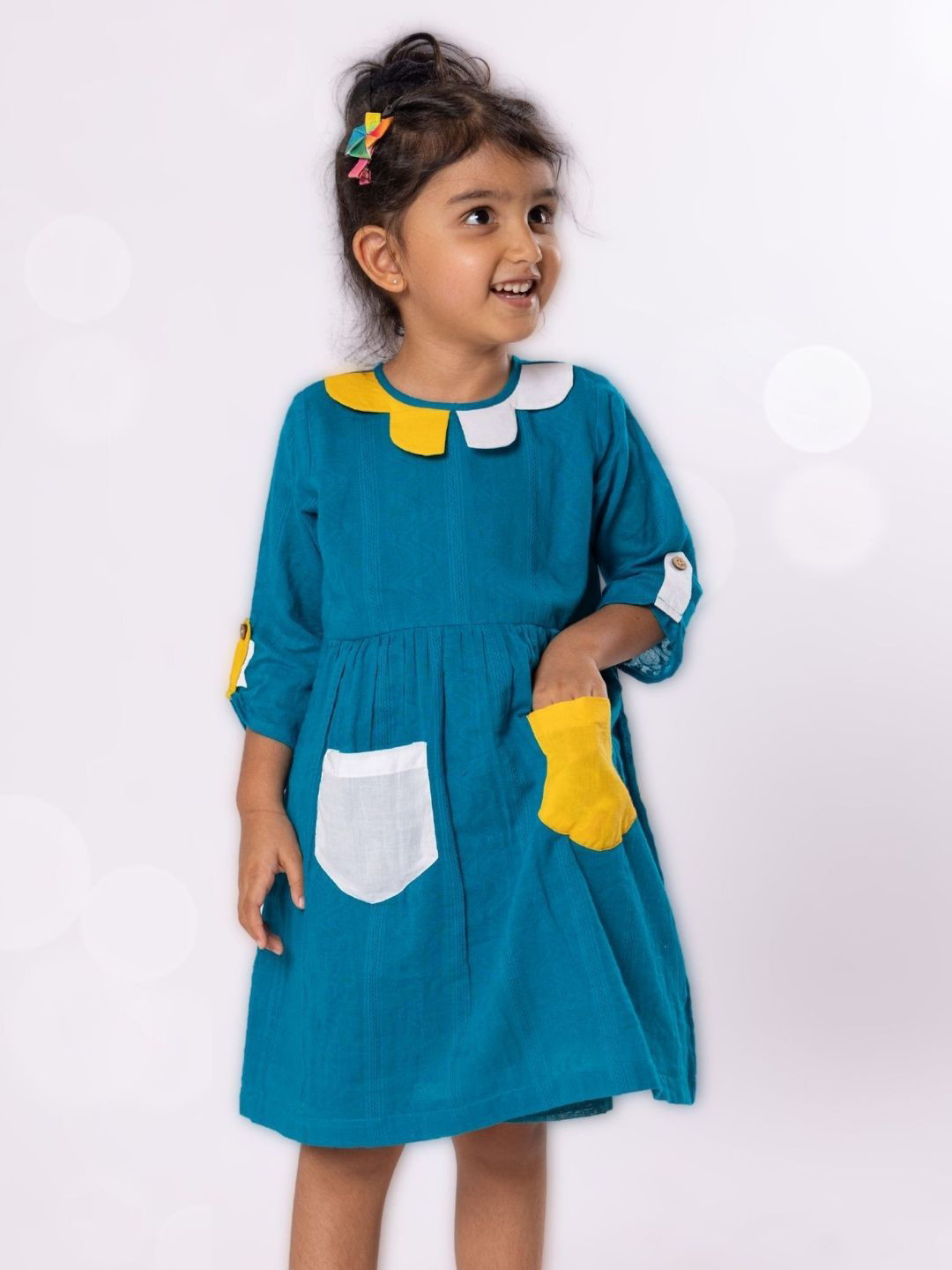 Tura Turi Girls Solid Peter Pan Collar Fit & Flare Dress