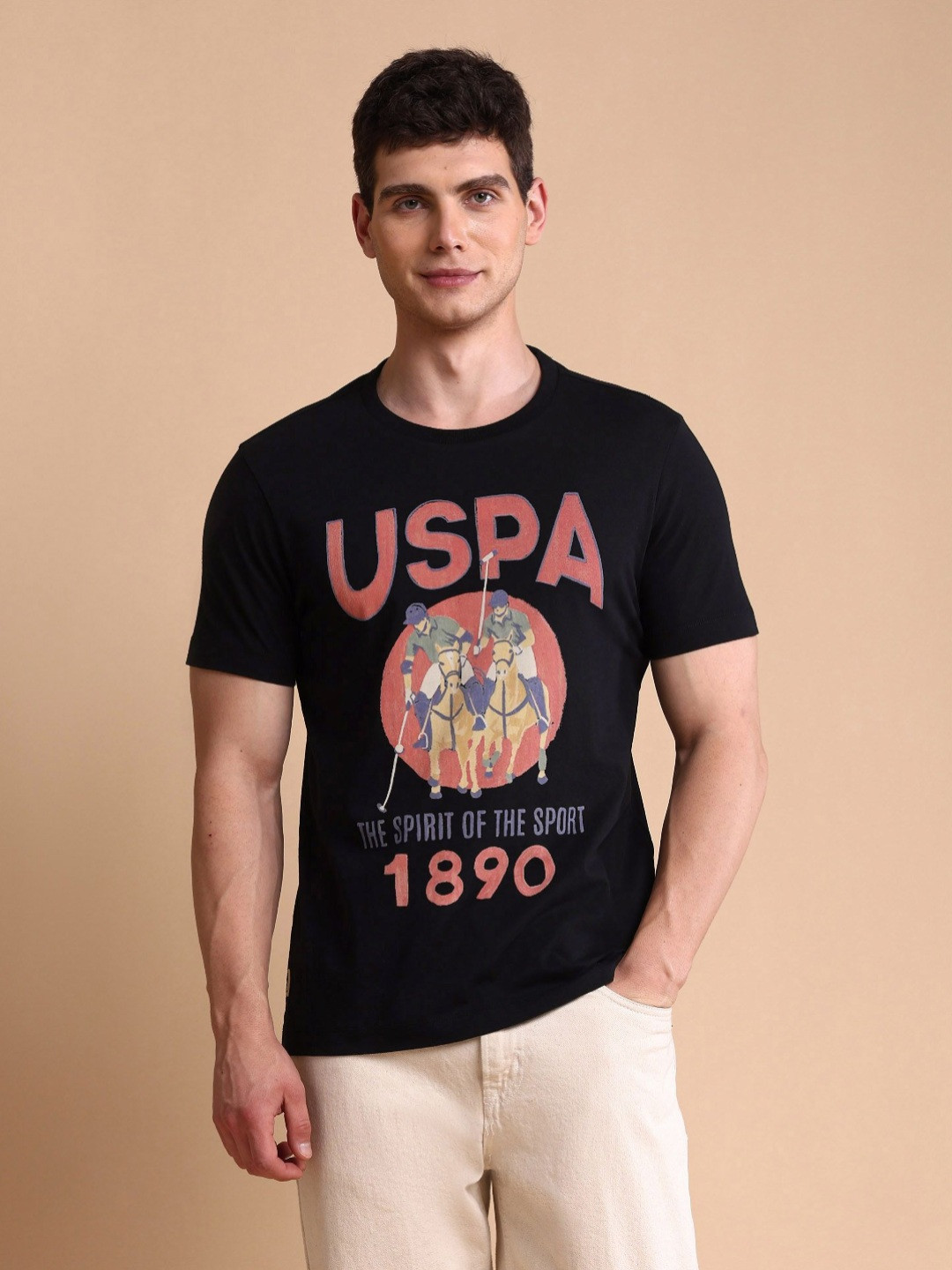 U.S. Polo Assn. Denim Co. Men Graphic Printed Pure Cotton Muscle Fit T-Shirt