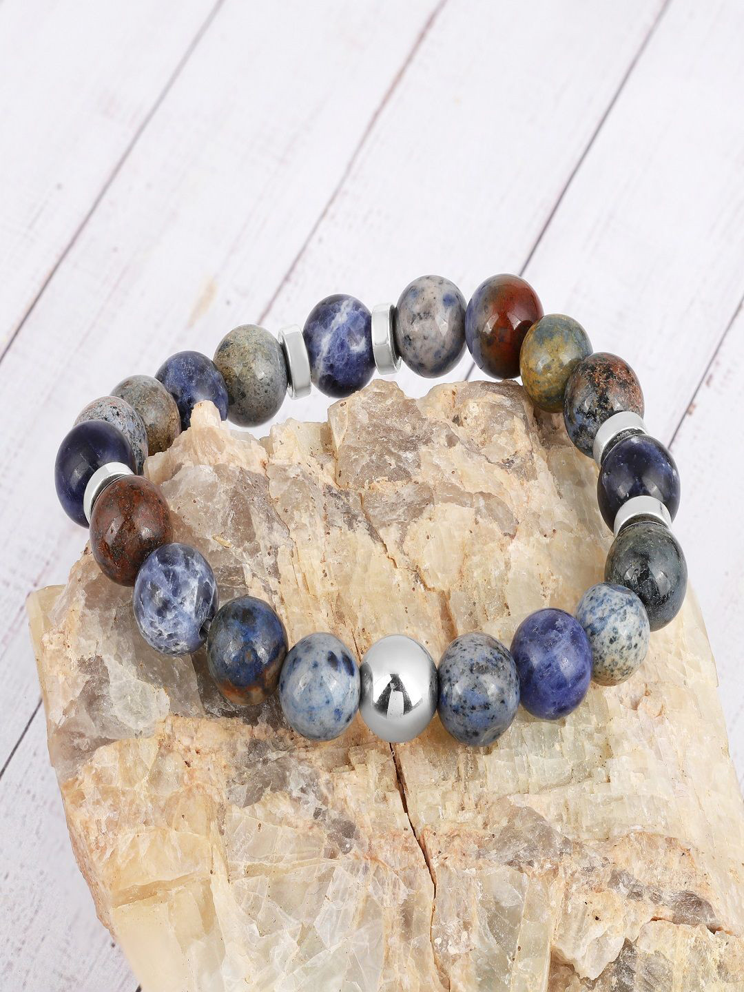 Nirvana Unisex Crystals Dumortierite and Hematite Stretch Bracelet