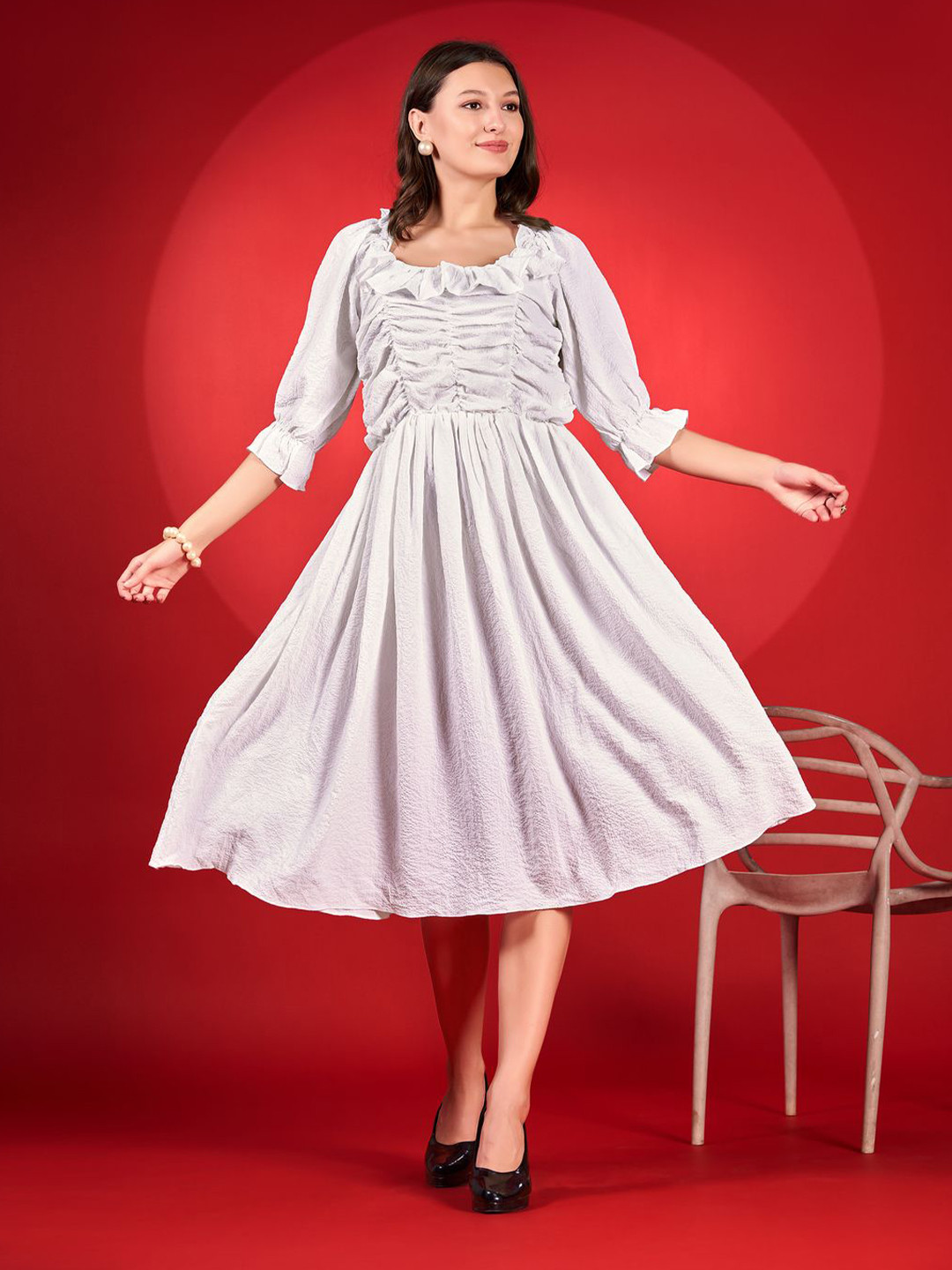 Fashion2wear Women PU Coated A-Line Midi Dress