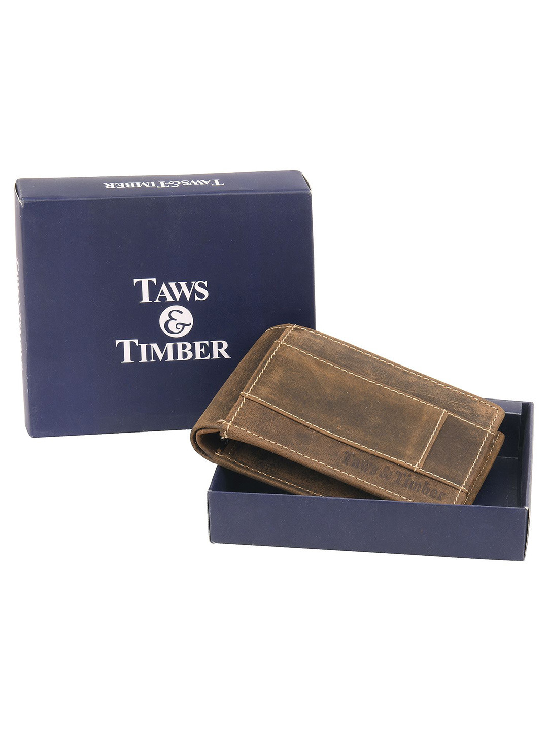 TAWS&TIMBER Men Leather Zip Coin Pocket Two Fold Wallet