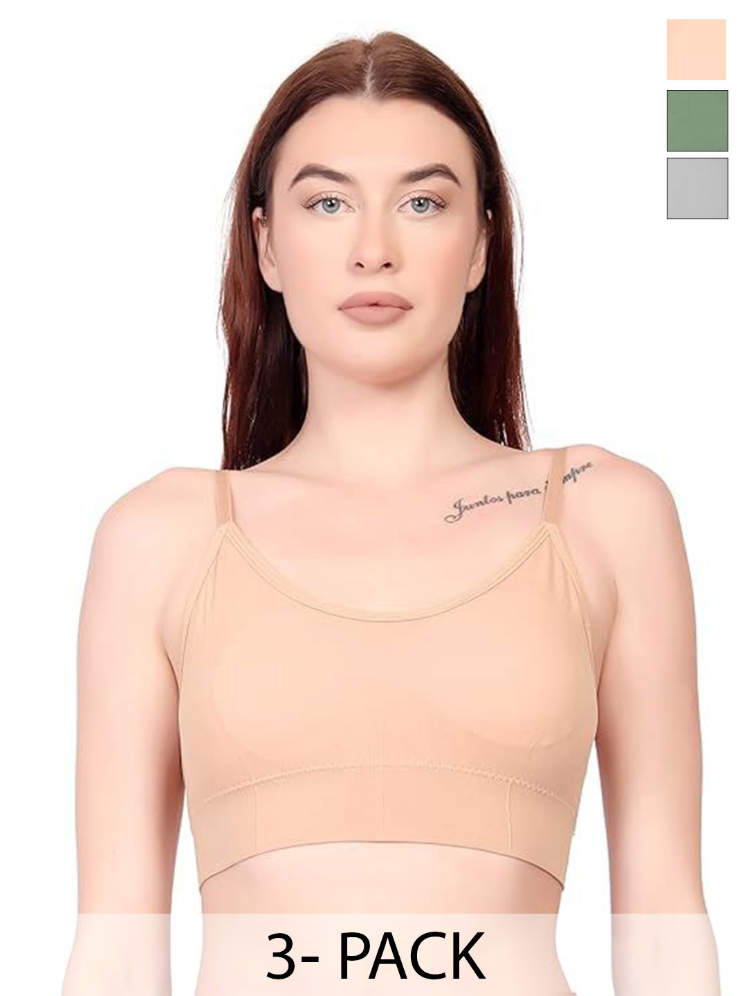 BRACHY Women Pack Of 3 Full Coverage Lightly Padded Non-Wired Bralette Bra