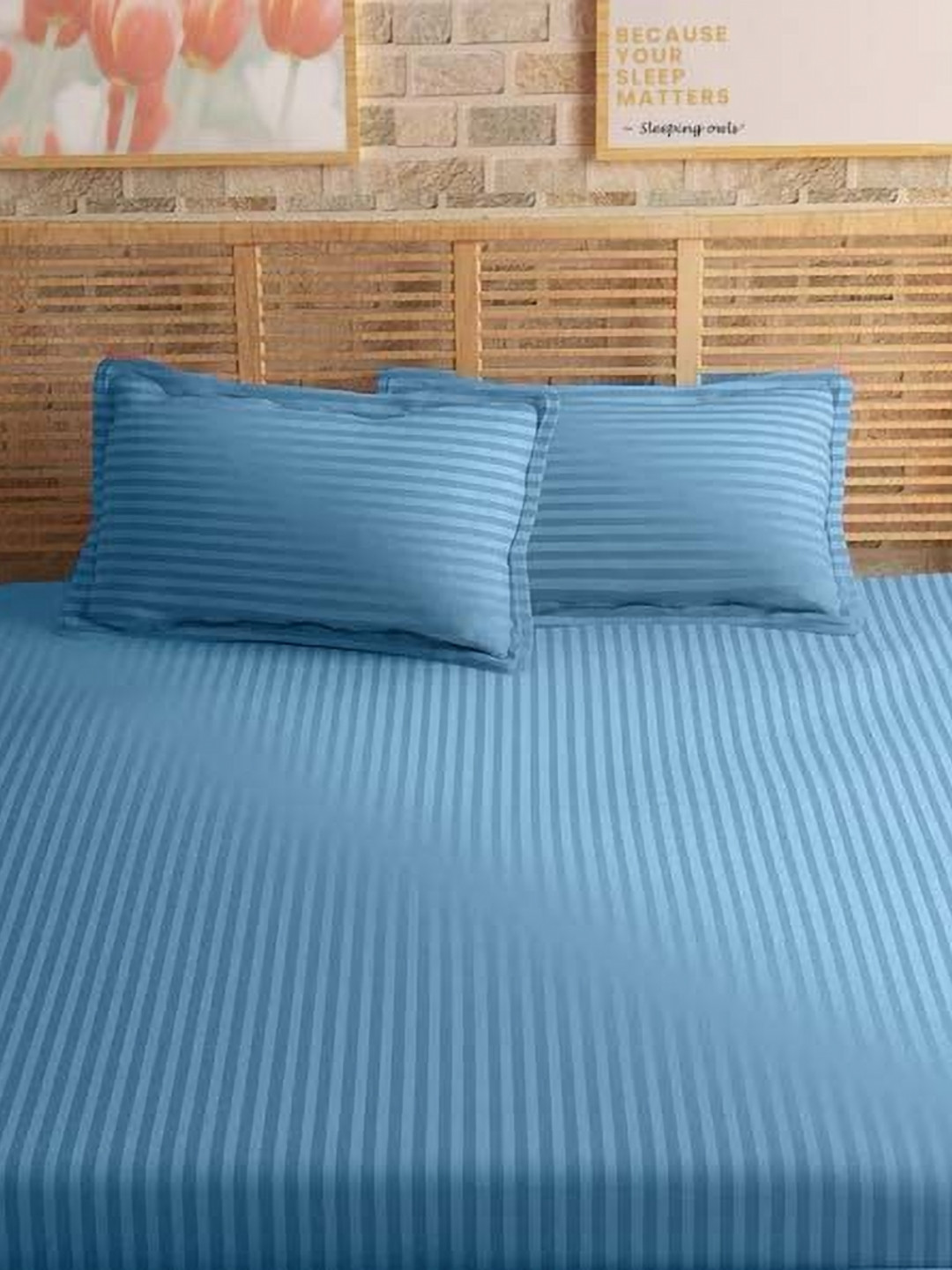 Sleeping Owls- because your sleep matters Colors Blue 2 Pcs Striped Cotton Pillow Covers