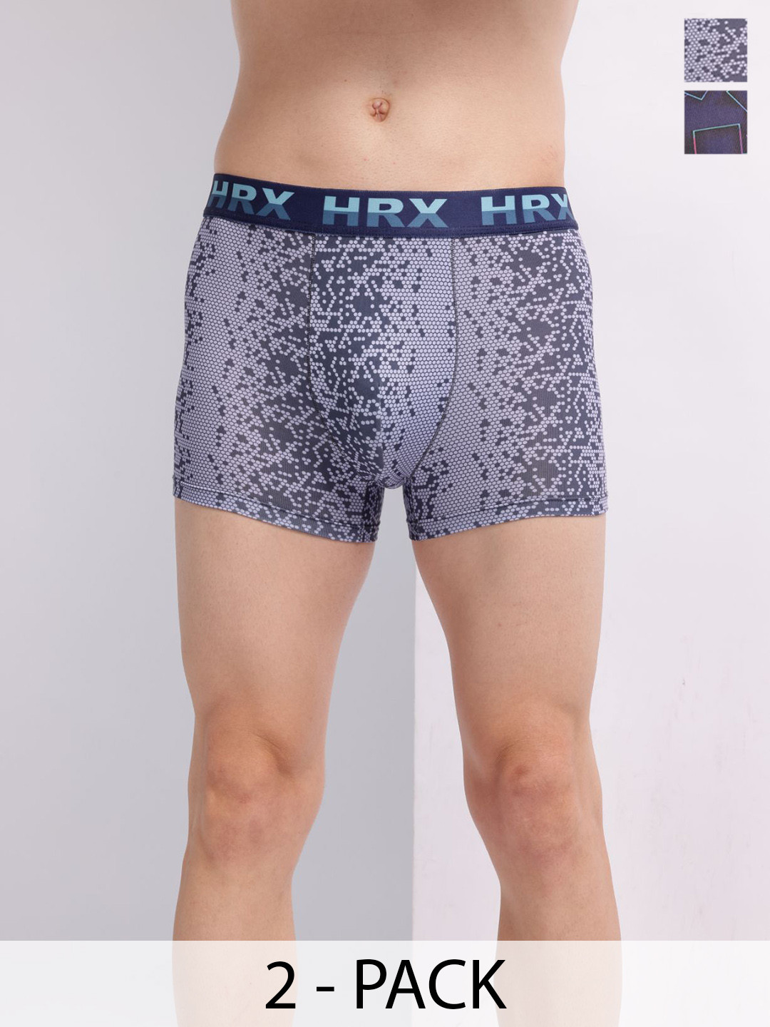 HRX by Hrithik Roshan Men Pack of 2 Mid Rise Shorts Trunk HTO-PV-Print-106-110-S