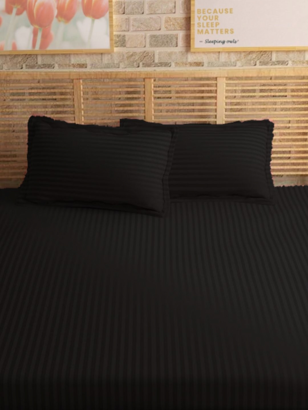 Sleeping Owls- because your sleep matters Colors Black 2 Pcs Striped Cotton Pillow Covers