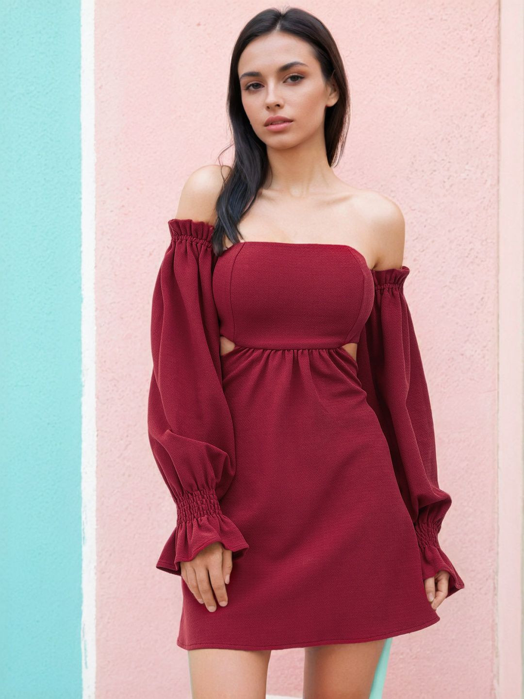 Stylecast X Slyck Solid Pattern Off-Shoulder A-Line Above the Knee Length Dress